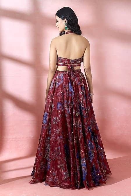 Maroon Abstract Mirror Work Lehenga Choli — alternate view