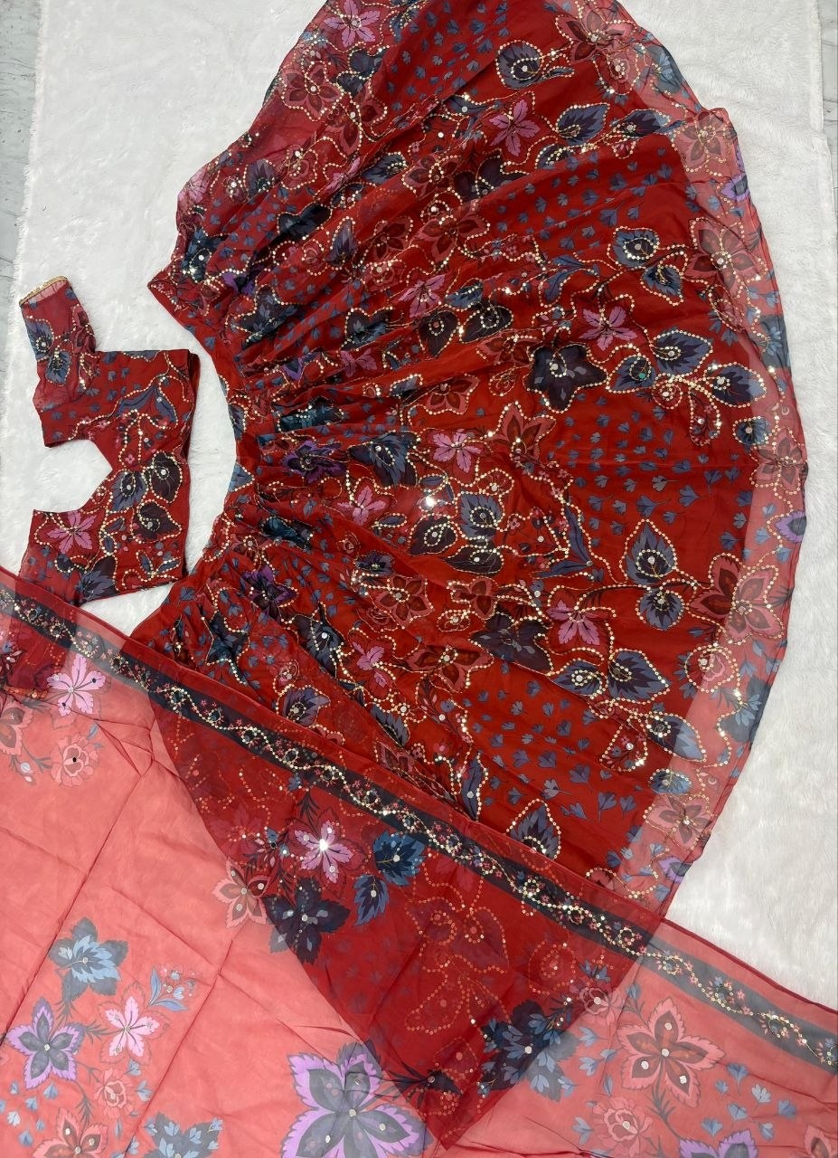 Maroon Abstract Mirror Work Lehenga Choli