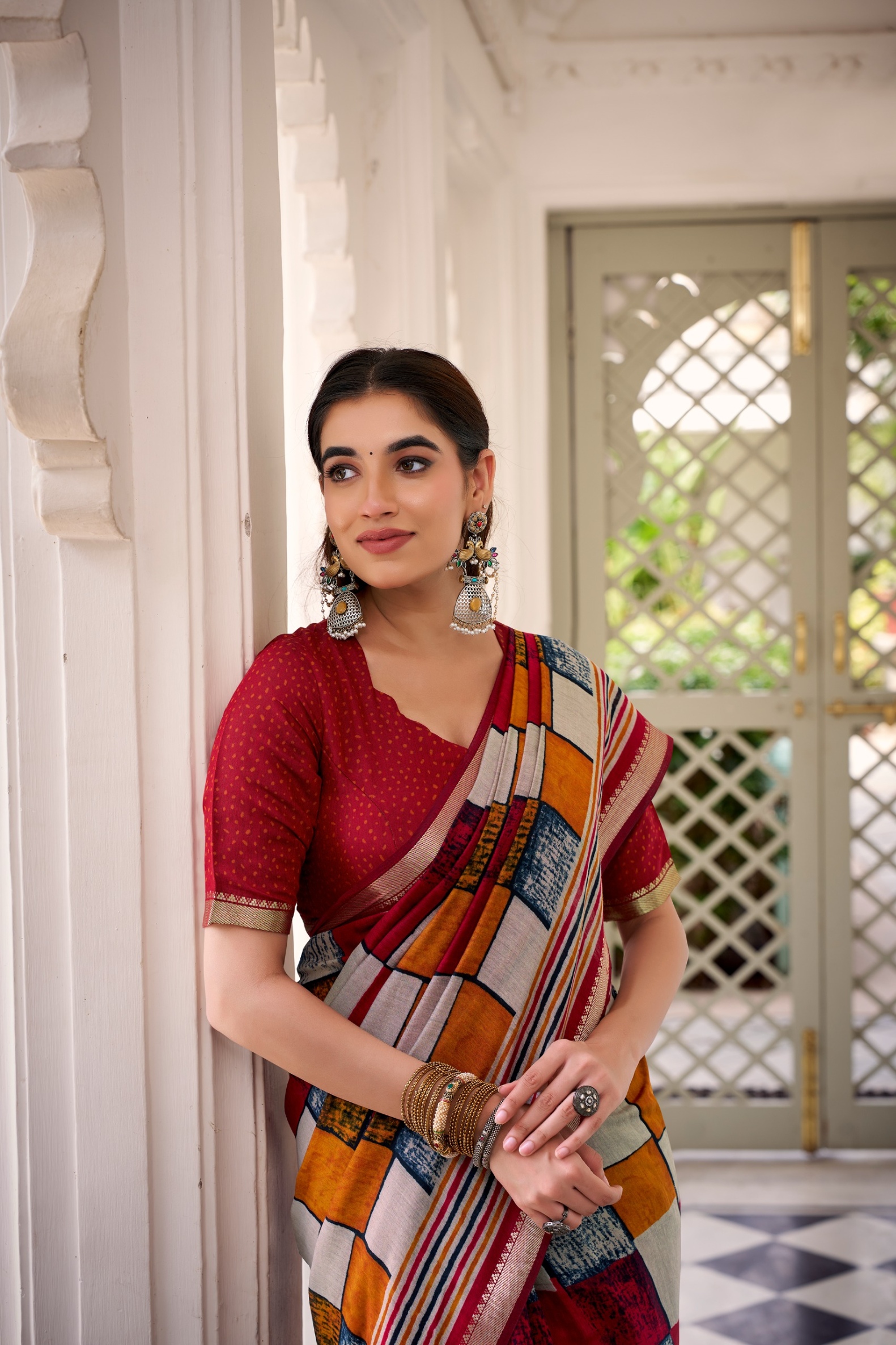 Maroon Abstract Woven Chanderi Saree