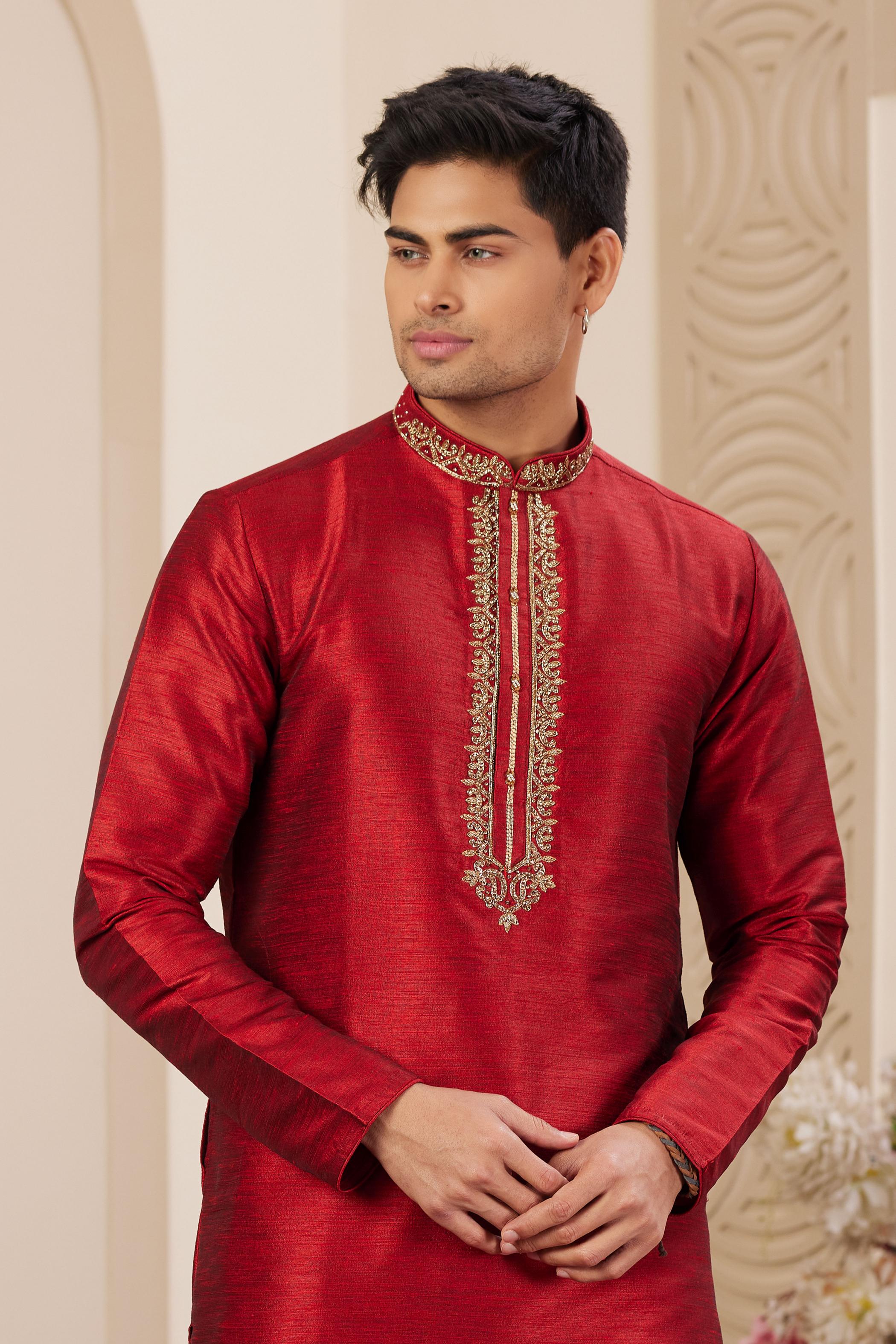 Maroon Art Silk Kurta Payjama — alternate view
