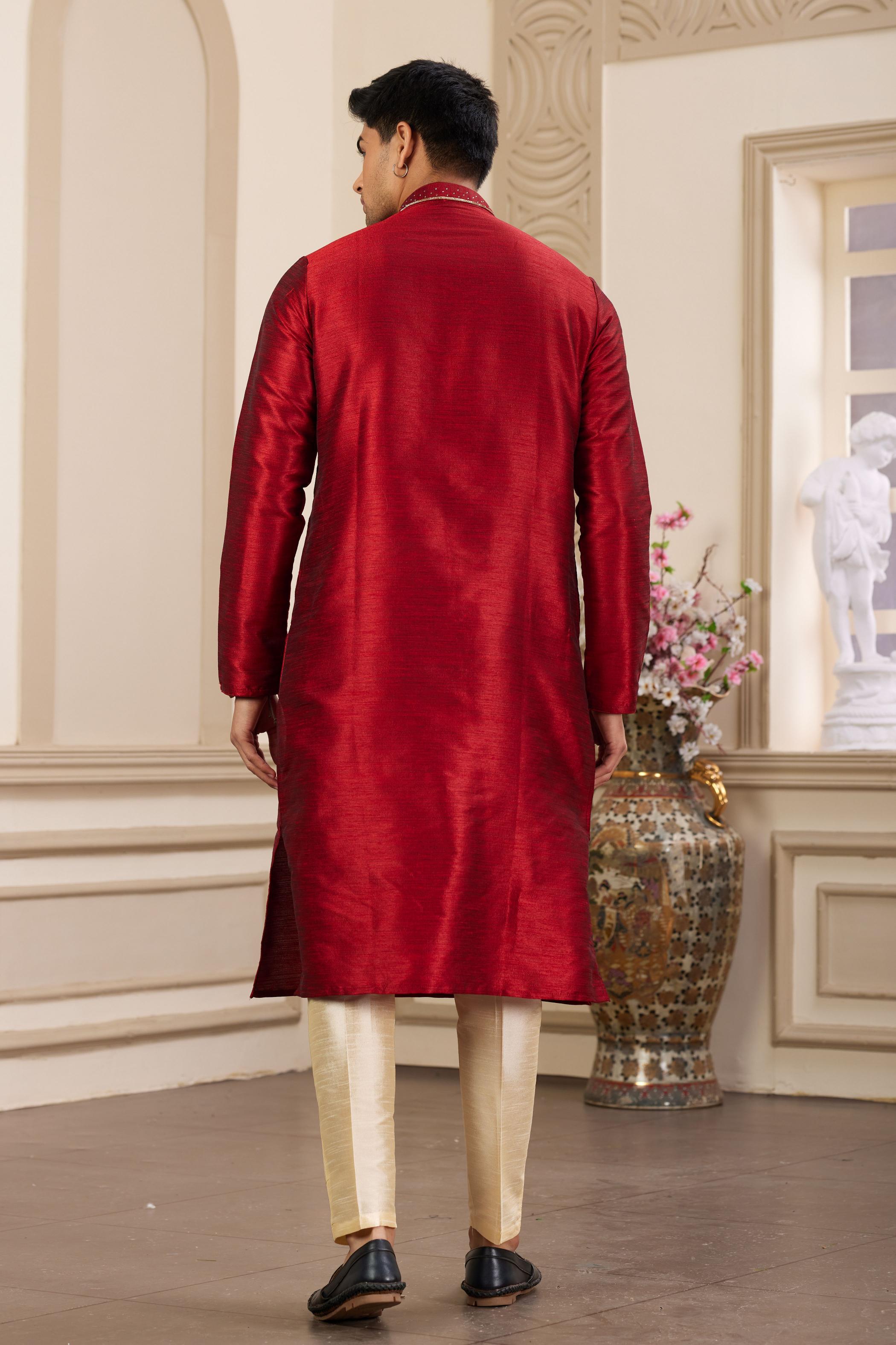 Maroon Art Silk Kurta Payjama