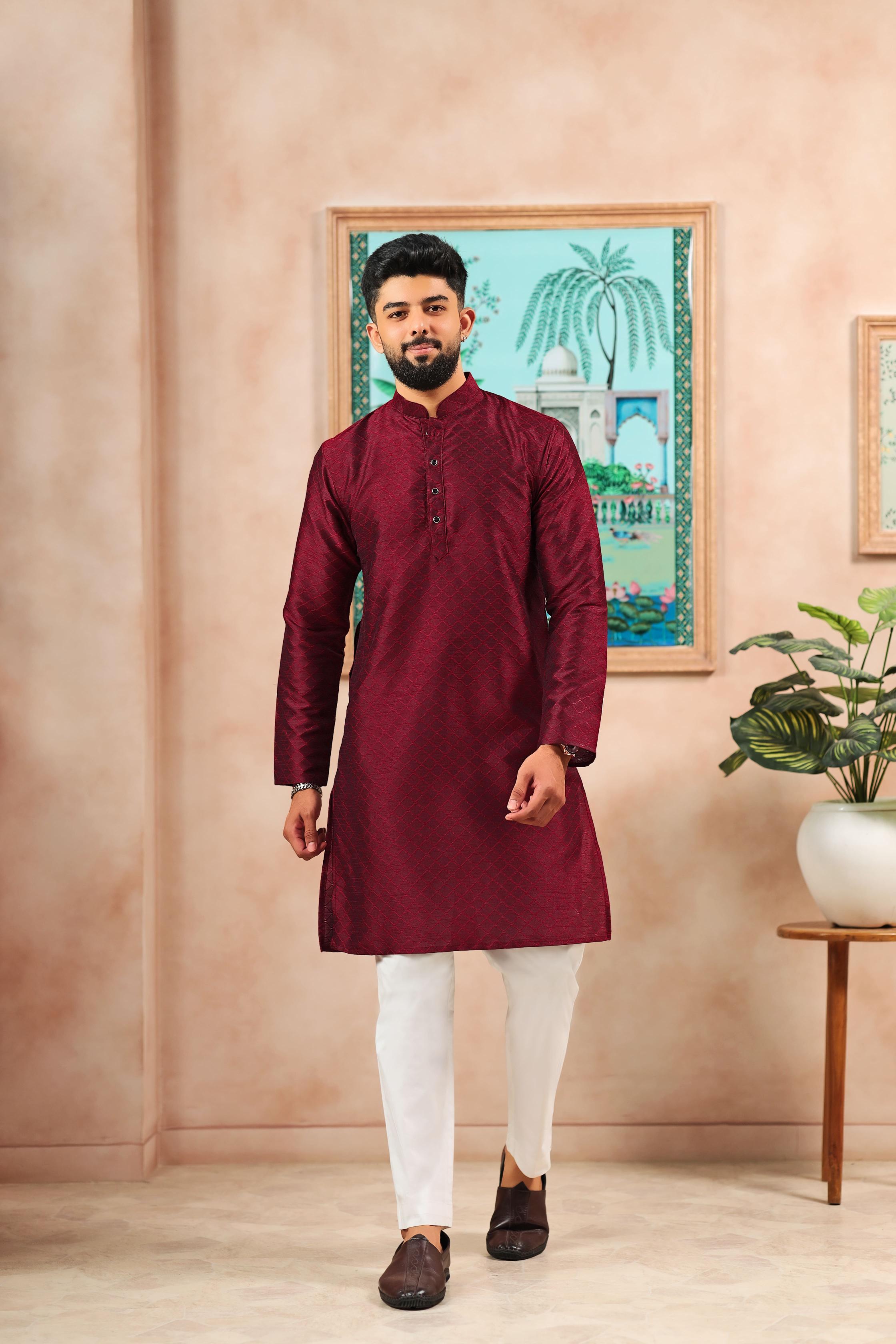 Maroon Art Silk Kurta Pyjama