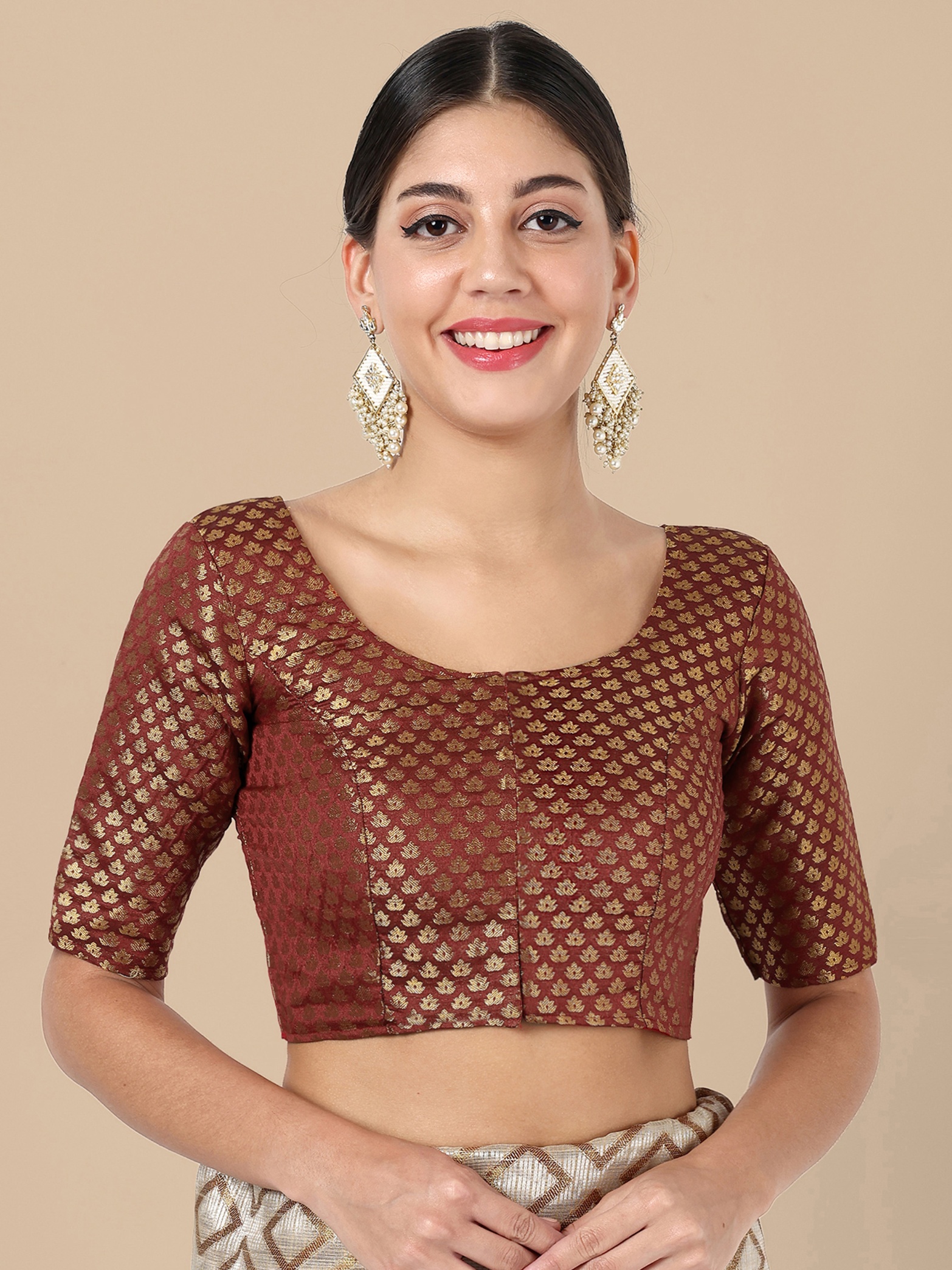 Maroon Banarasi Silk Jacquard Readymade Blouse