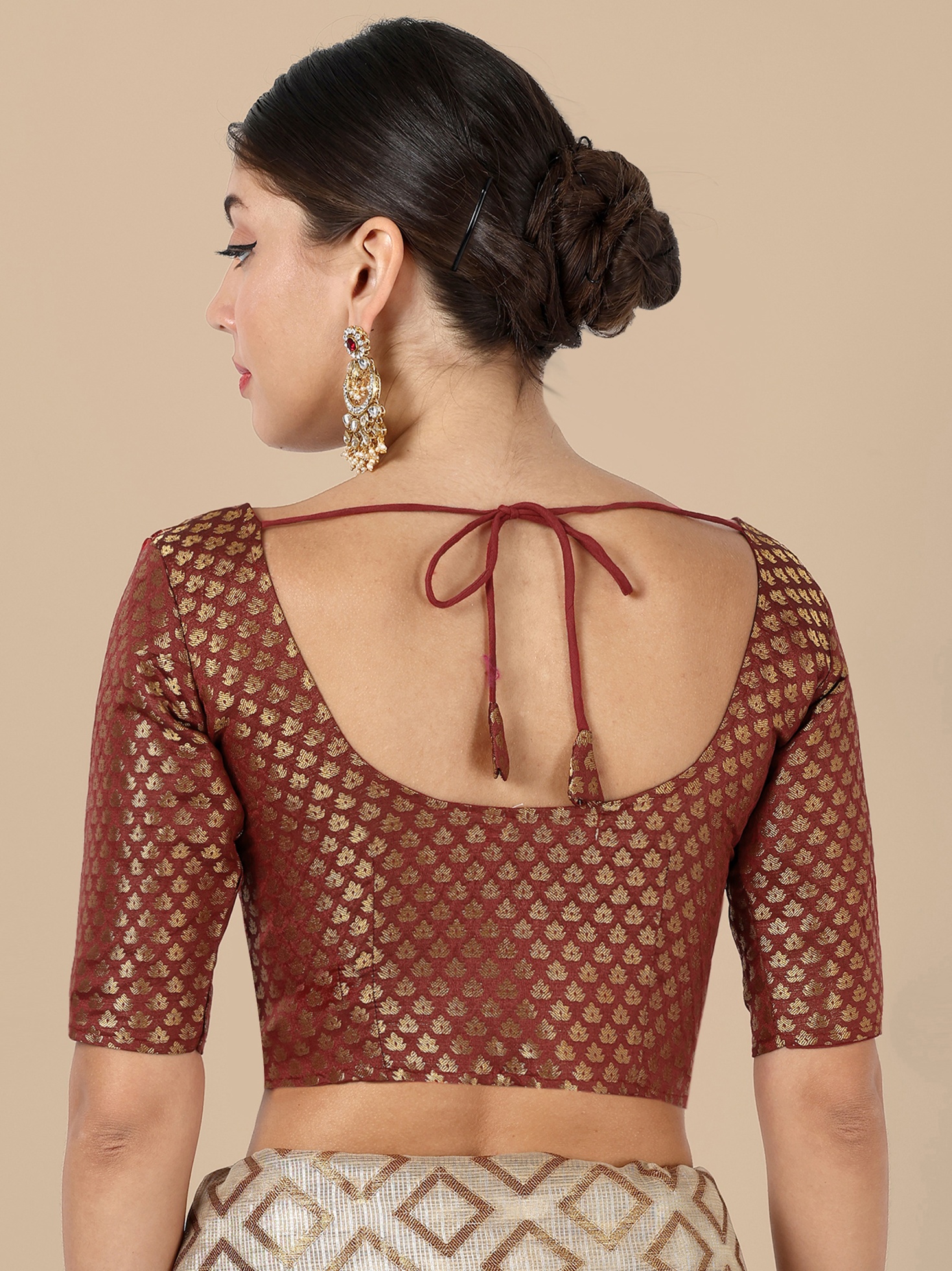 Maroon Banarasi Silk Jacquard Readymade Blouse — alternate view