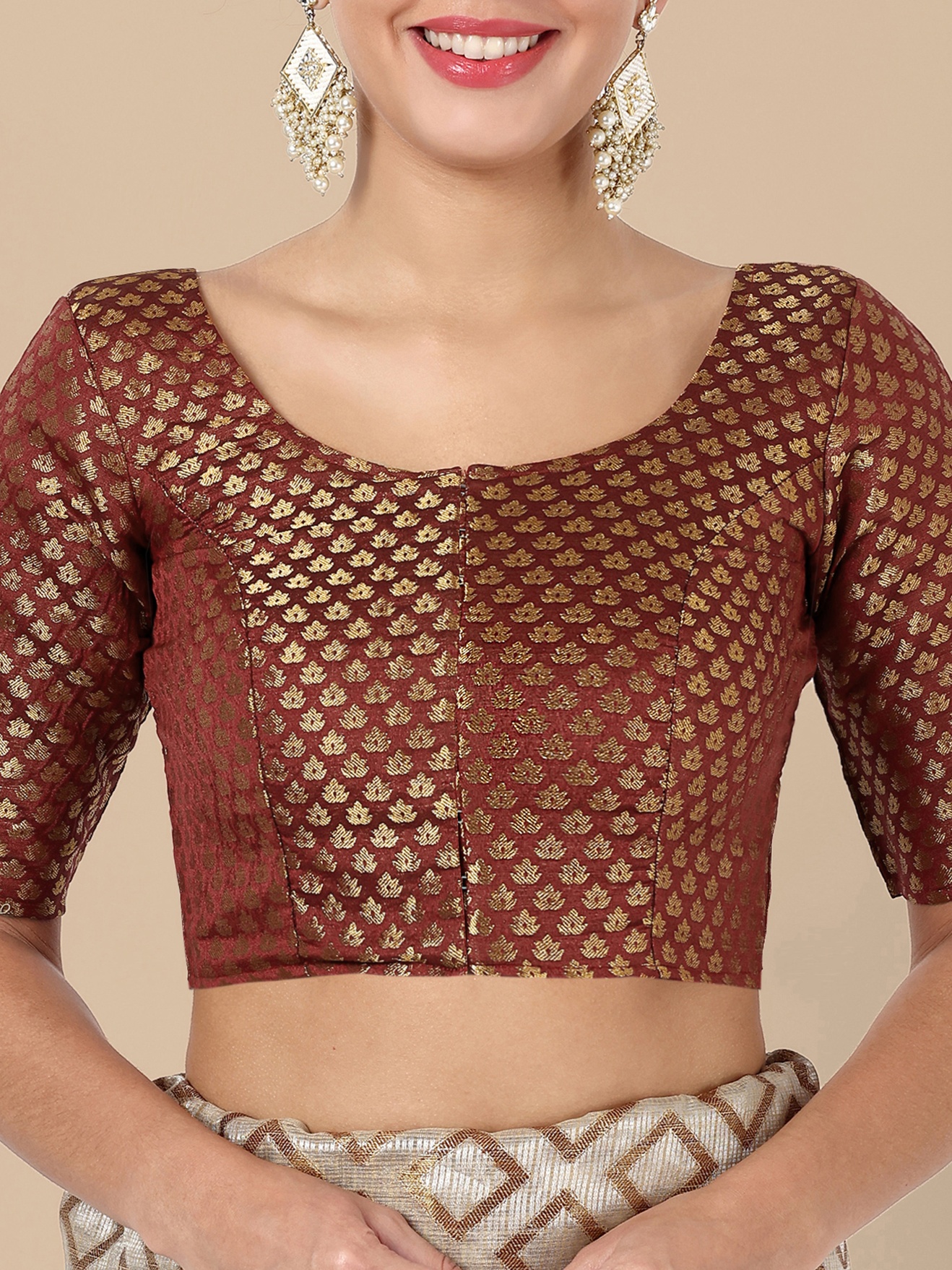 Maroon Banarasi Silk Jacquard Readymade Blouse