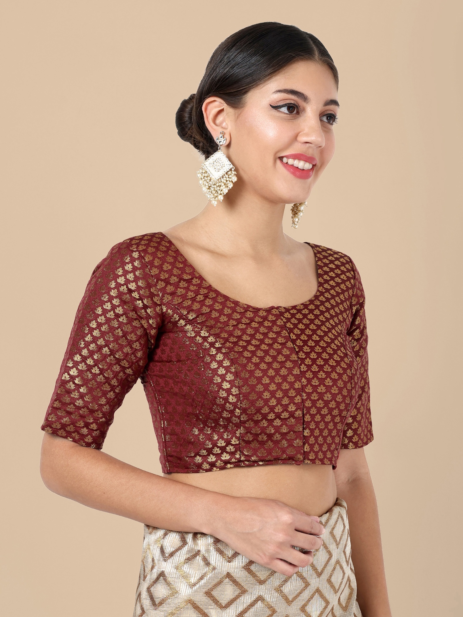 Maroon Banarasi Silk Jacquard Readymade Blouse