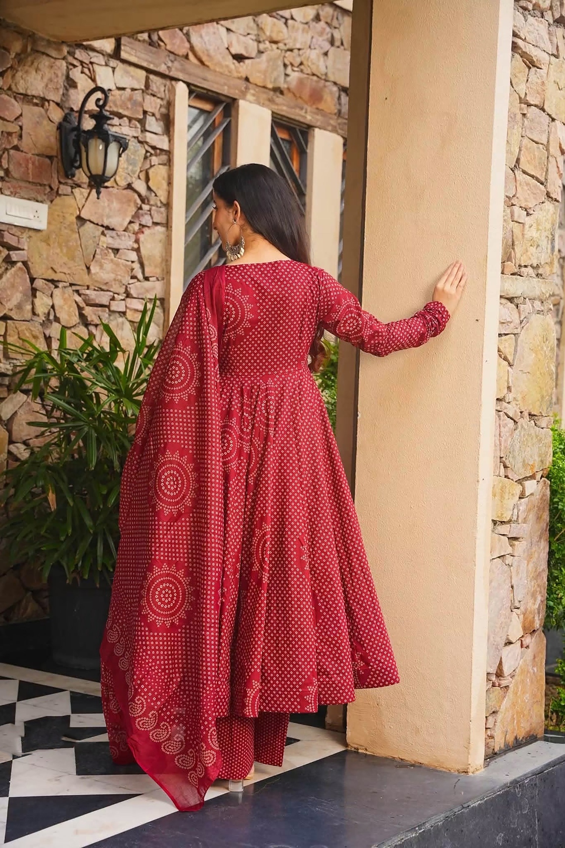 Maroon Bandhani Digital Print Cambric Cotton Anarkali Suit — alternate view