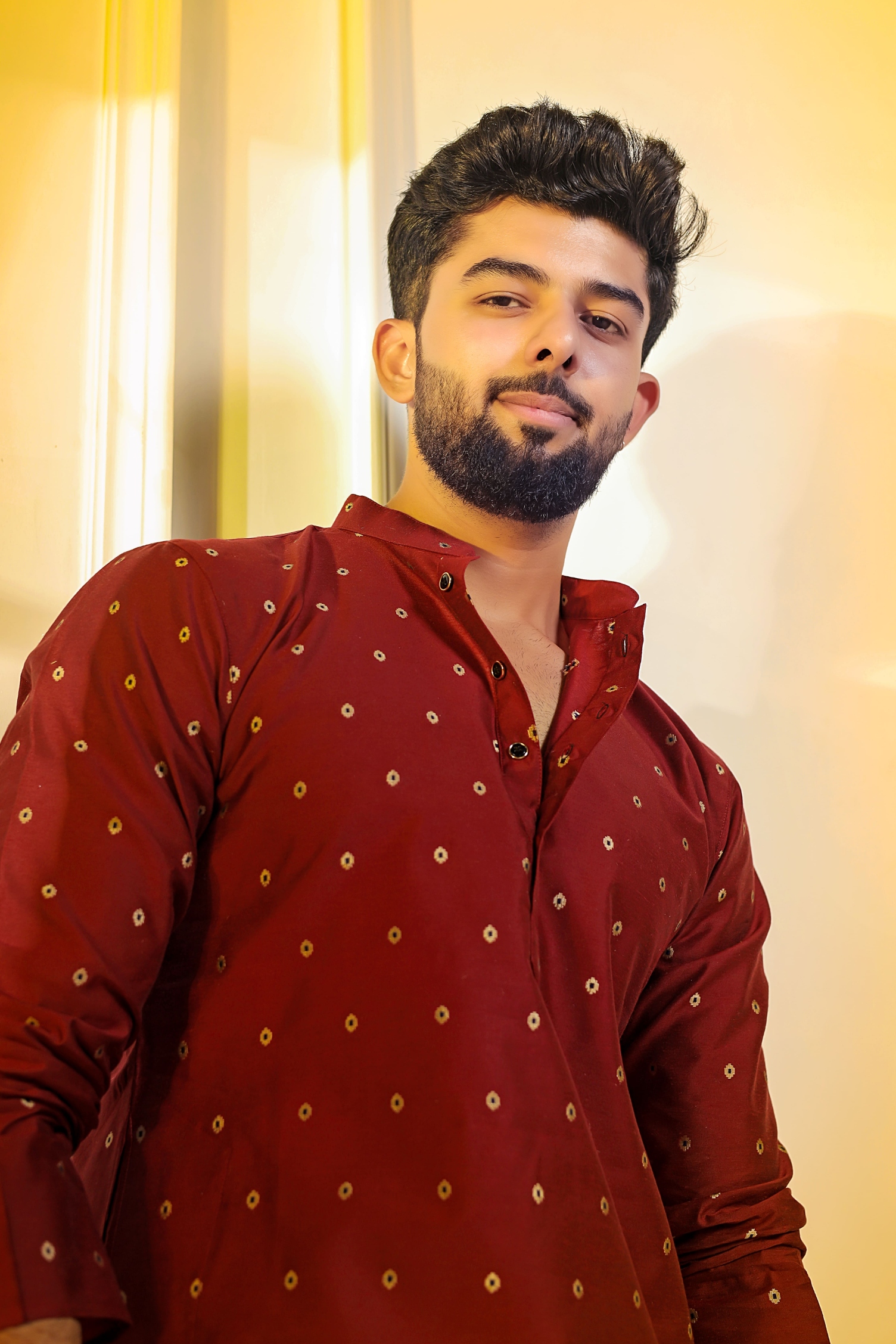 Maroon Butti Woven Cotton Kurta Pyjama