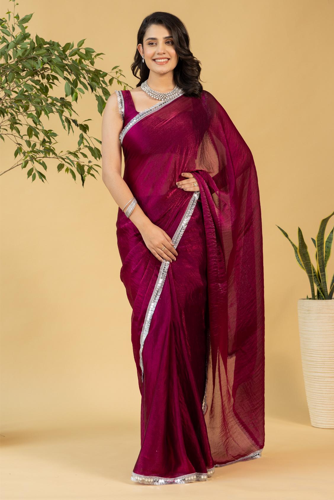 Maroon Chiffon Ready To Wear Saree