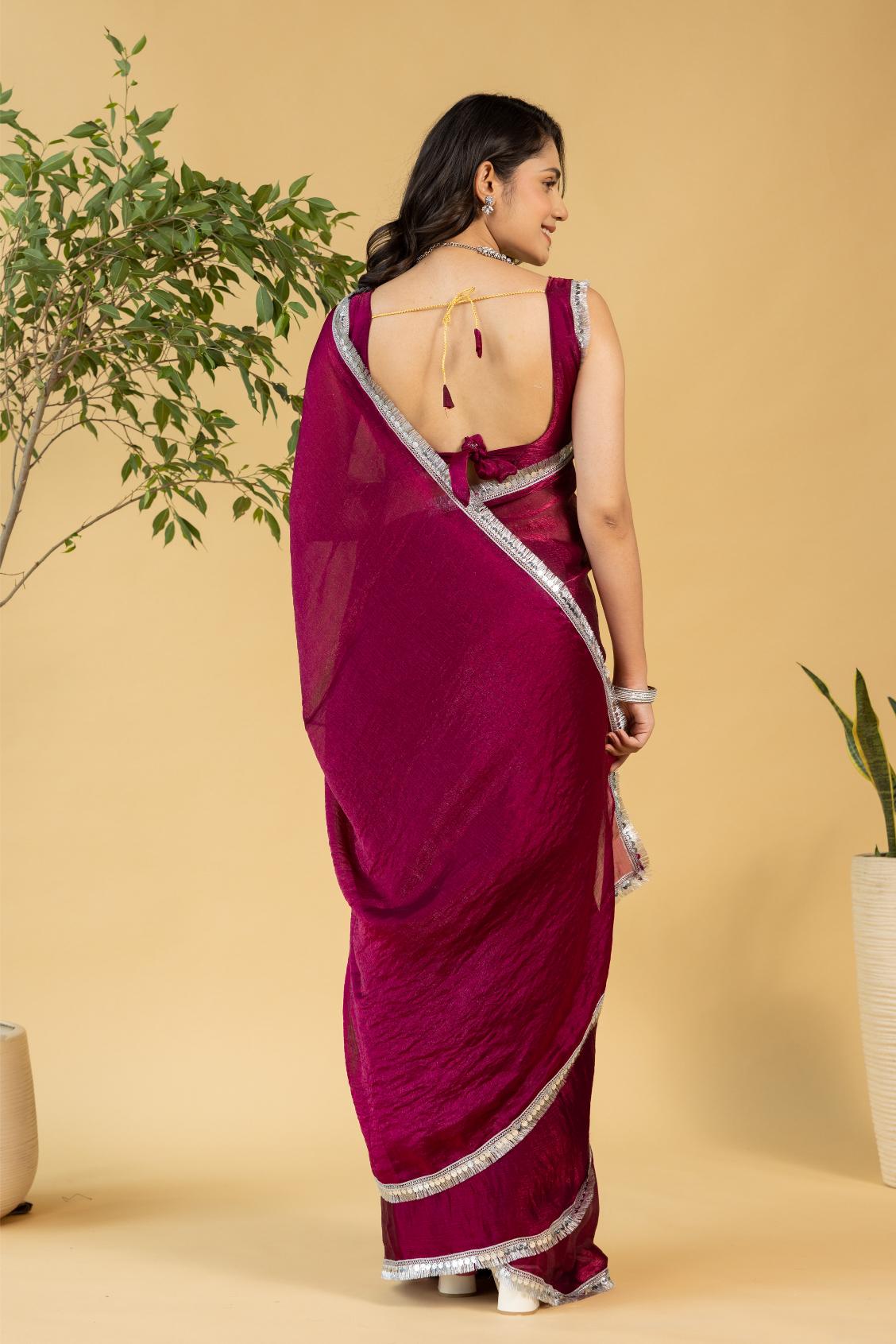 Maroon Chiffon Ready To Wear Saree — alternate view