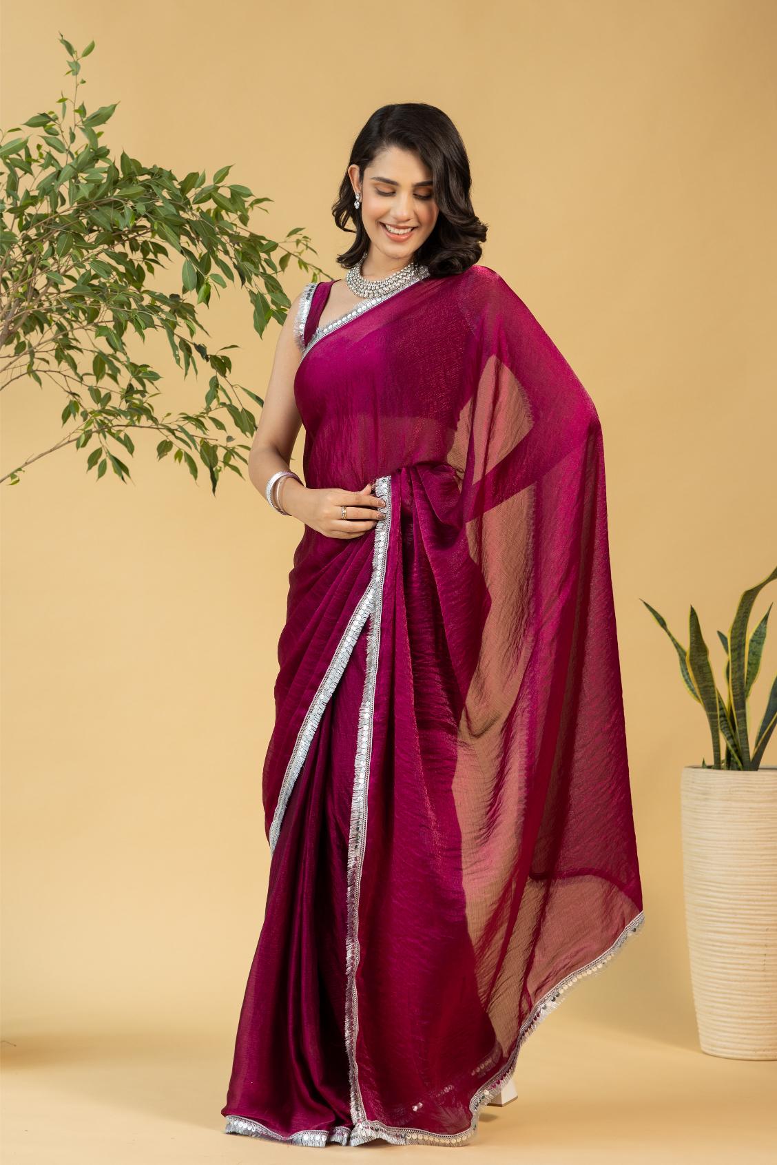 Maroon Chiffon Ready To Wear Saree