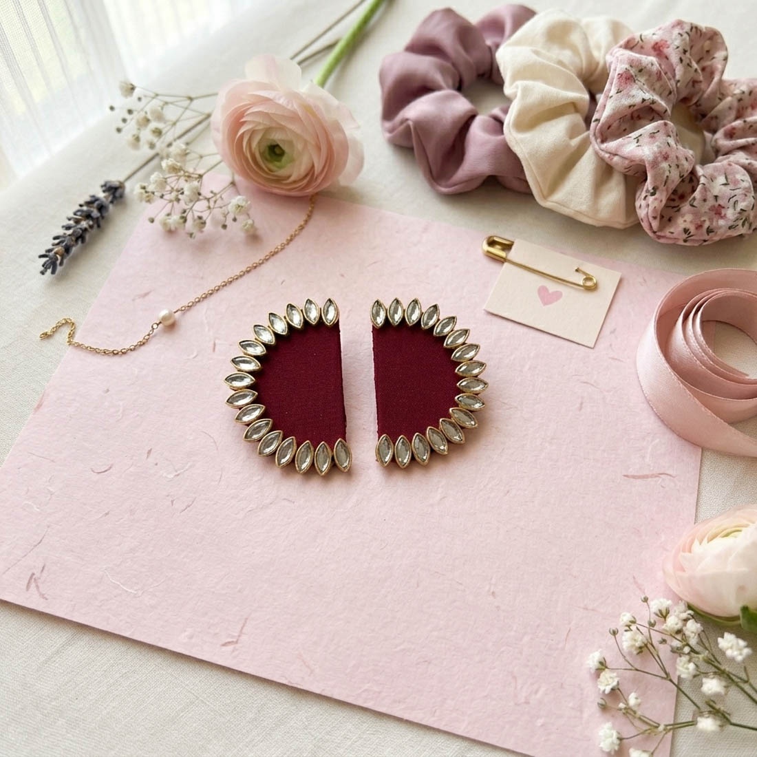 Maroon Contemporary Stone Stud Earrings — alternate view
