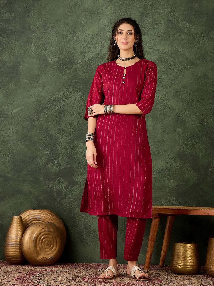 Maroon Cotton Silk Blend Kurti Set