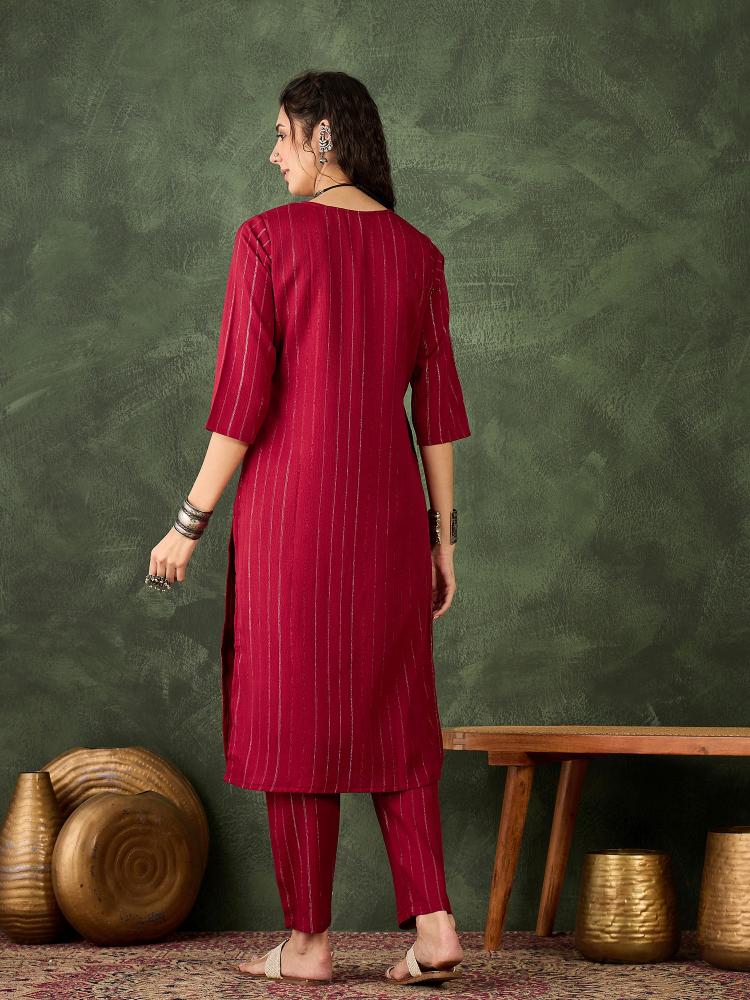 Maroon Cotton Silk Blend Kurti Set — alternate view