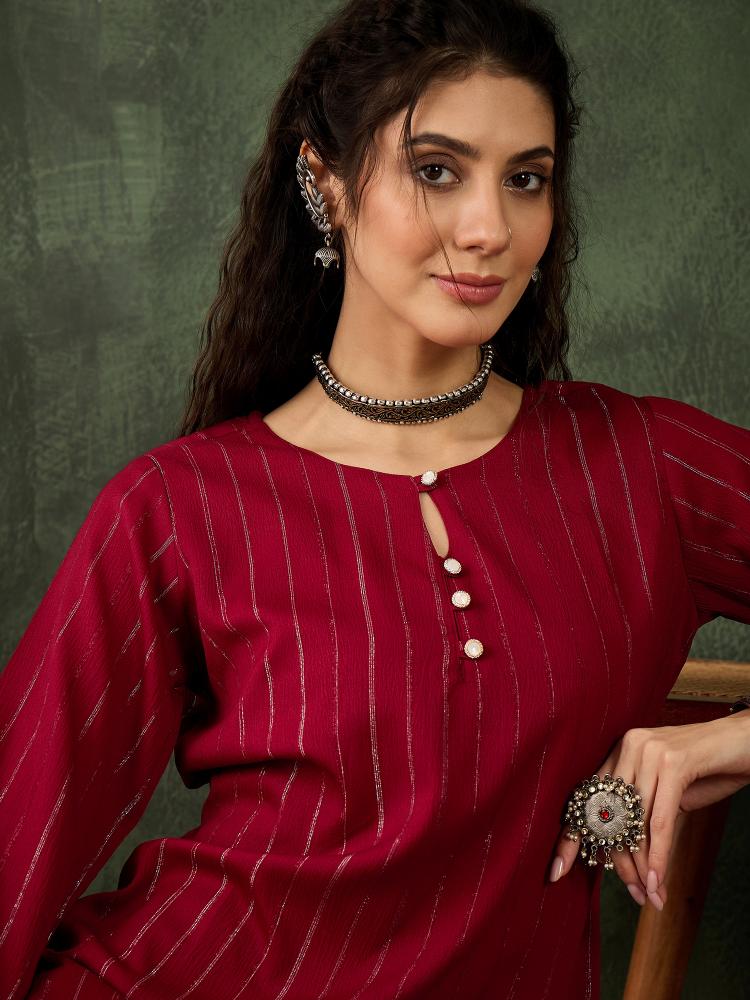 Maroon Cotton Silk Blend Kurti Set