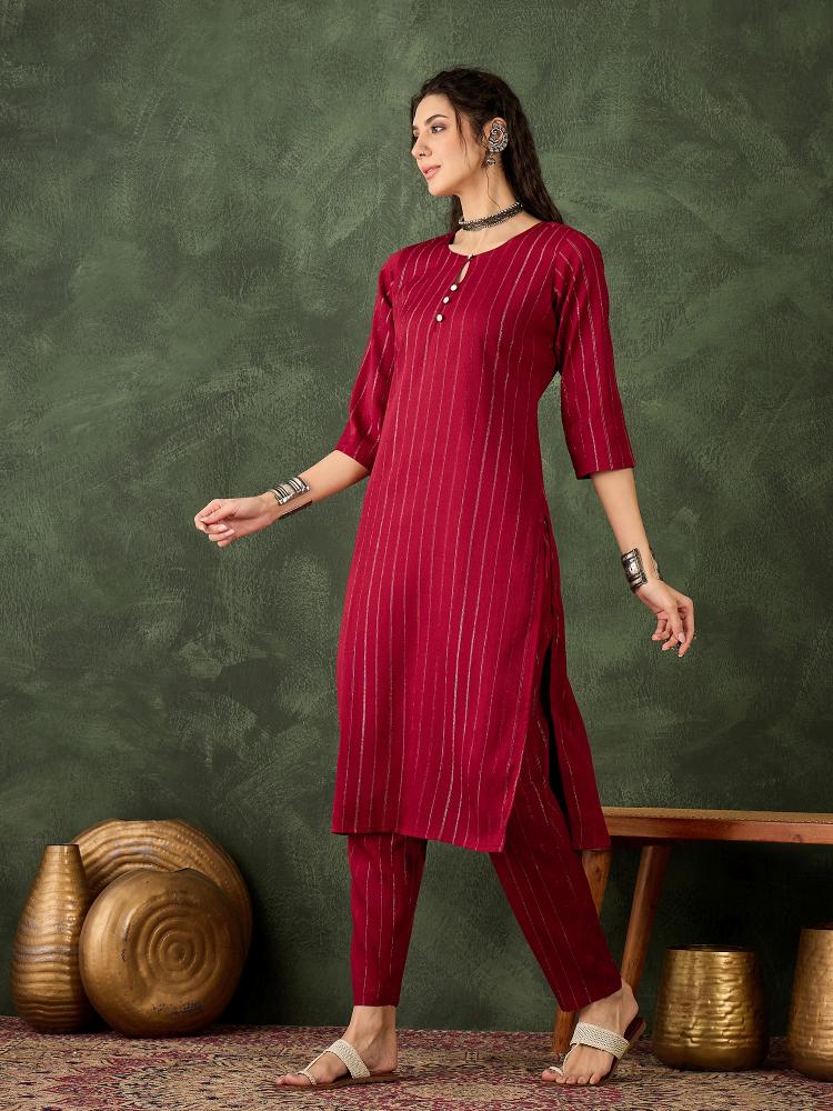 Maroon Cotton Silk Blend Kurti Set