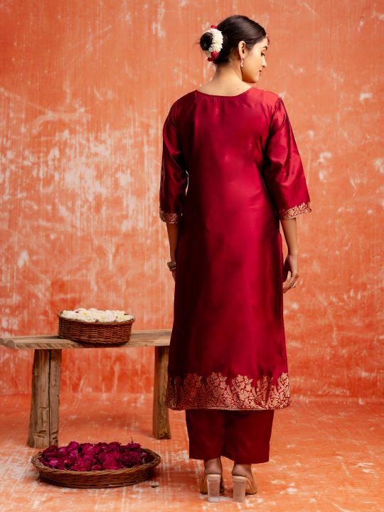 Maroon Cotton Silk Blend Readymade Suits — alternate view