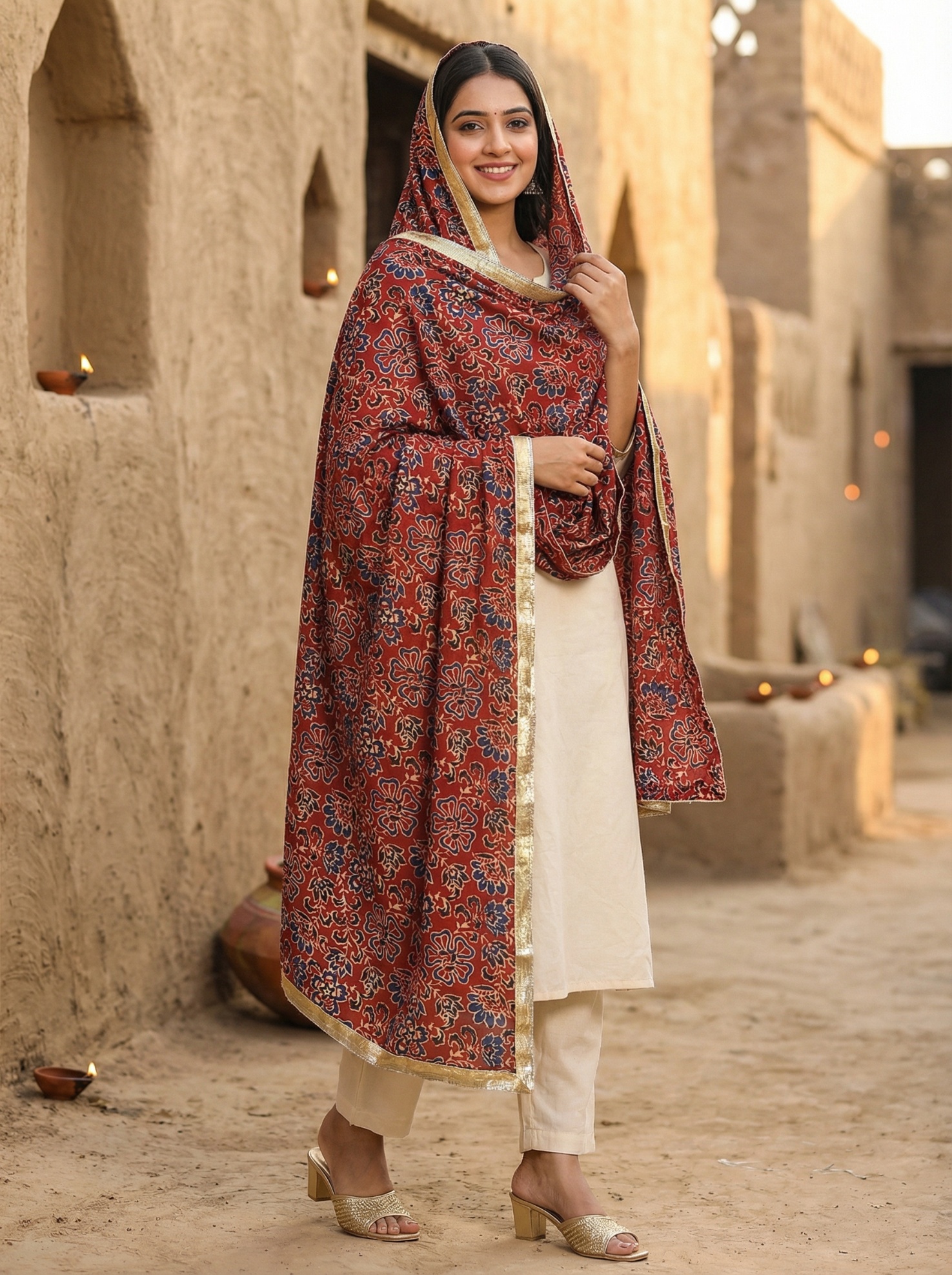 Maroon Designer Digital Printed Cotton Printed Dupatta