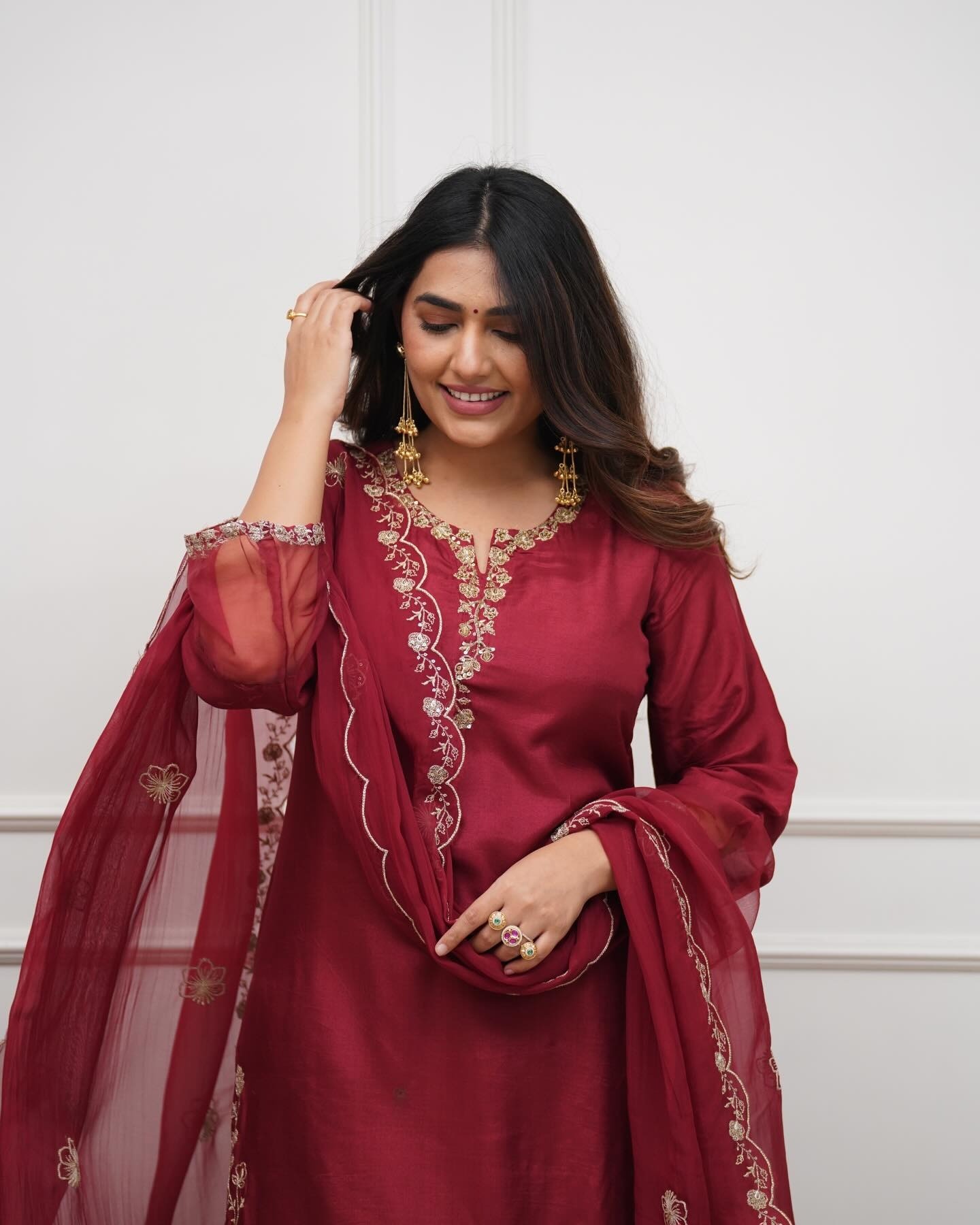 Maroon Designer Embroidered Chanderi Kurta Set