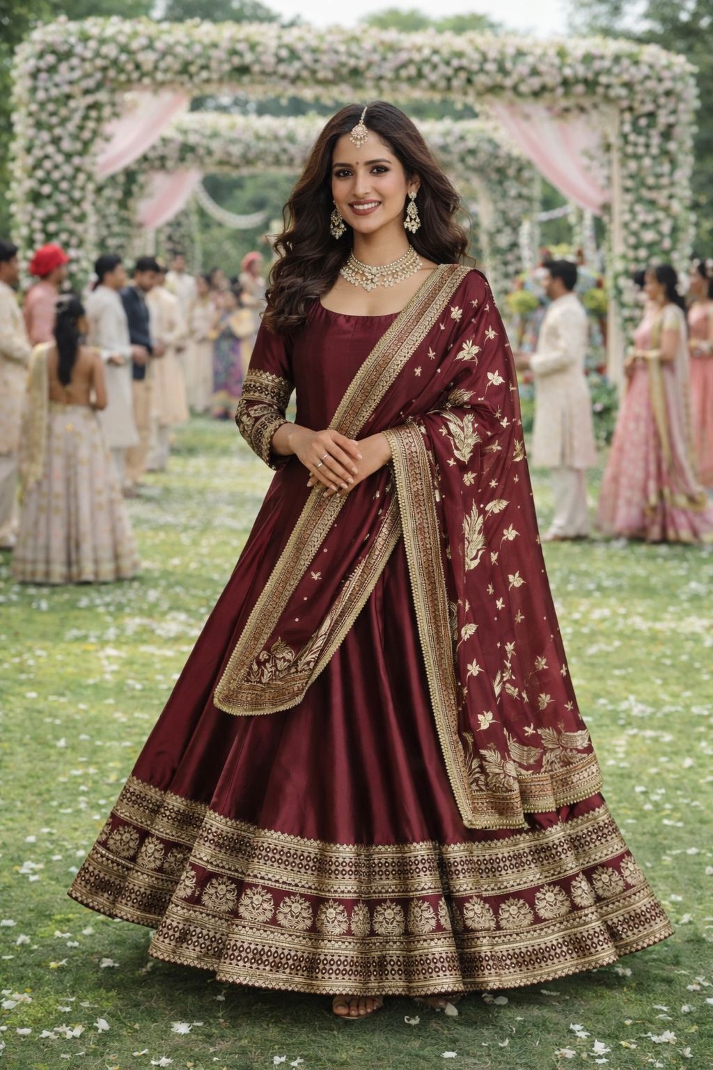 Maroon Designer Embroidered Silk Anarkali Suit