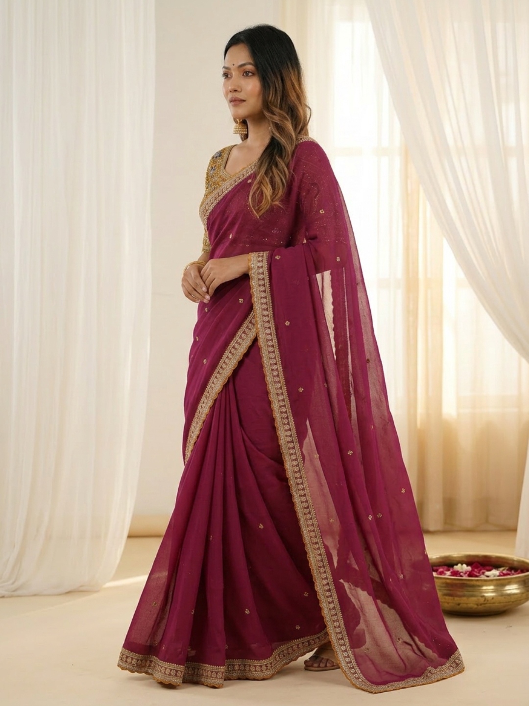 Maroon Designer Embroidery Rangoli Silk Saree — alternate view