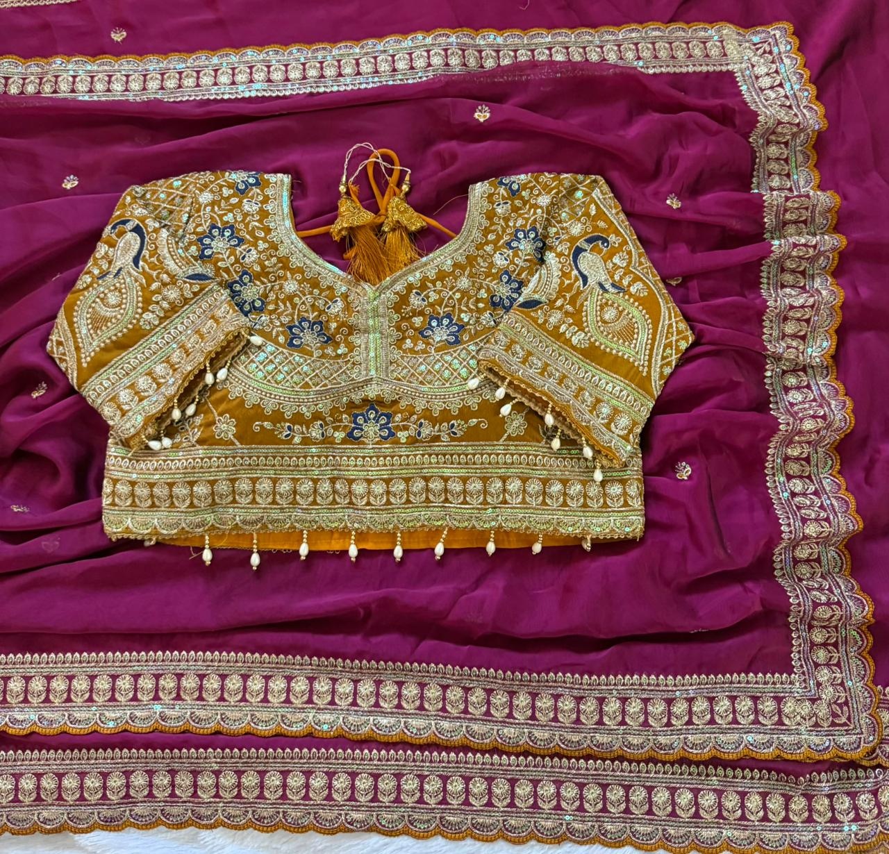 Maroon Designer Embroidery Rangoli Silk Saree