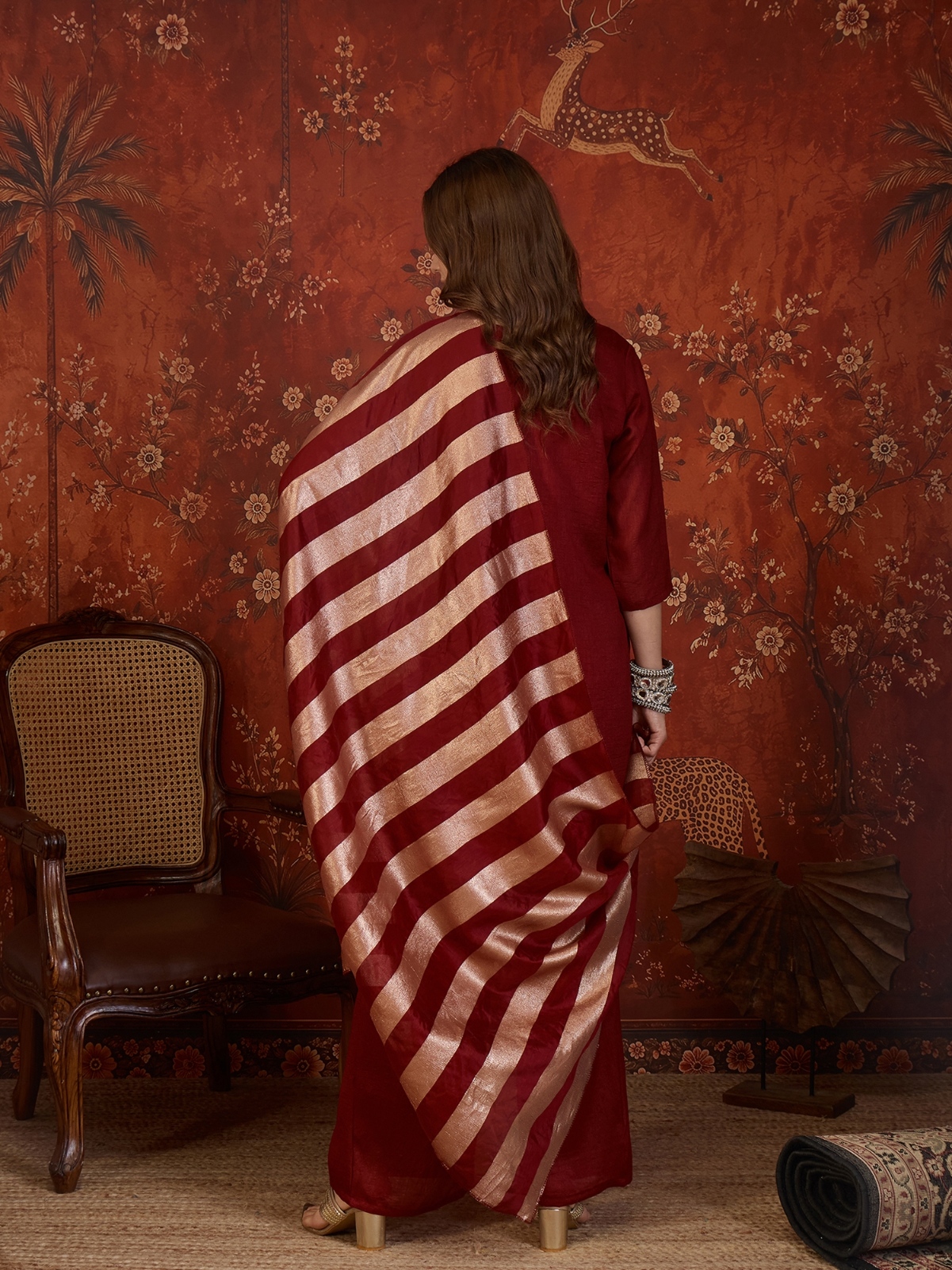 Maroon Designer Embroidery Vichitra Palazzo Suit — alternate view