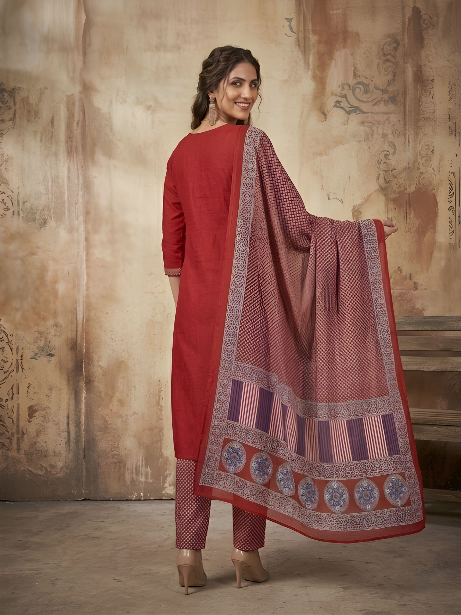 Maroon Designer Printed Hand Work Cotton Salwar Suit — alternate view