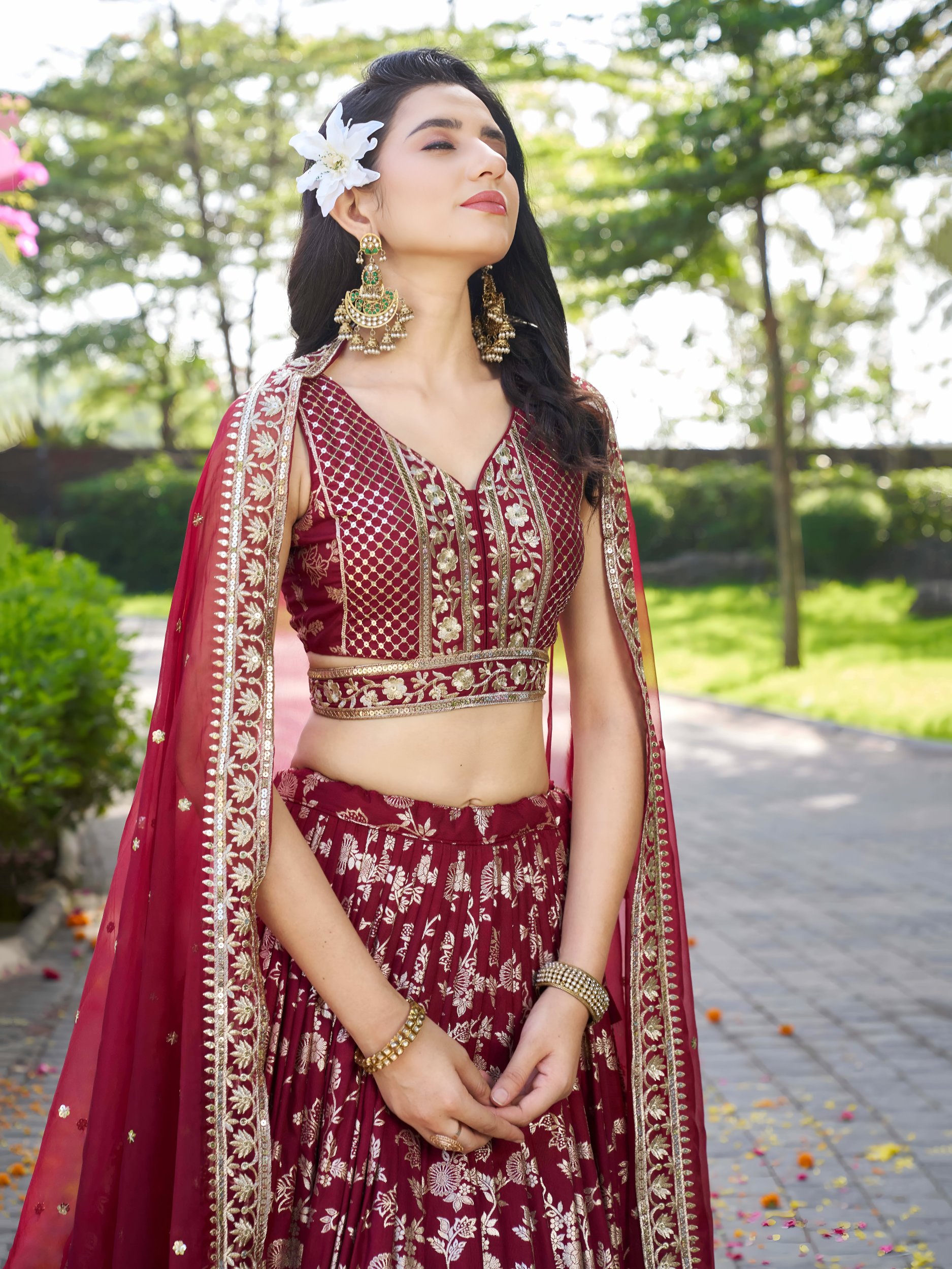 Maroon Dola Silk Jacquard Bridal Lehenga