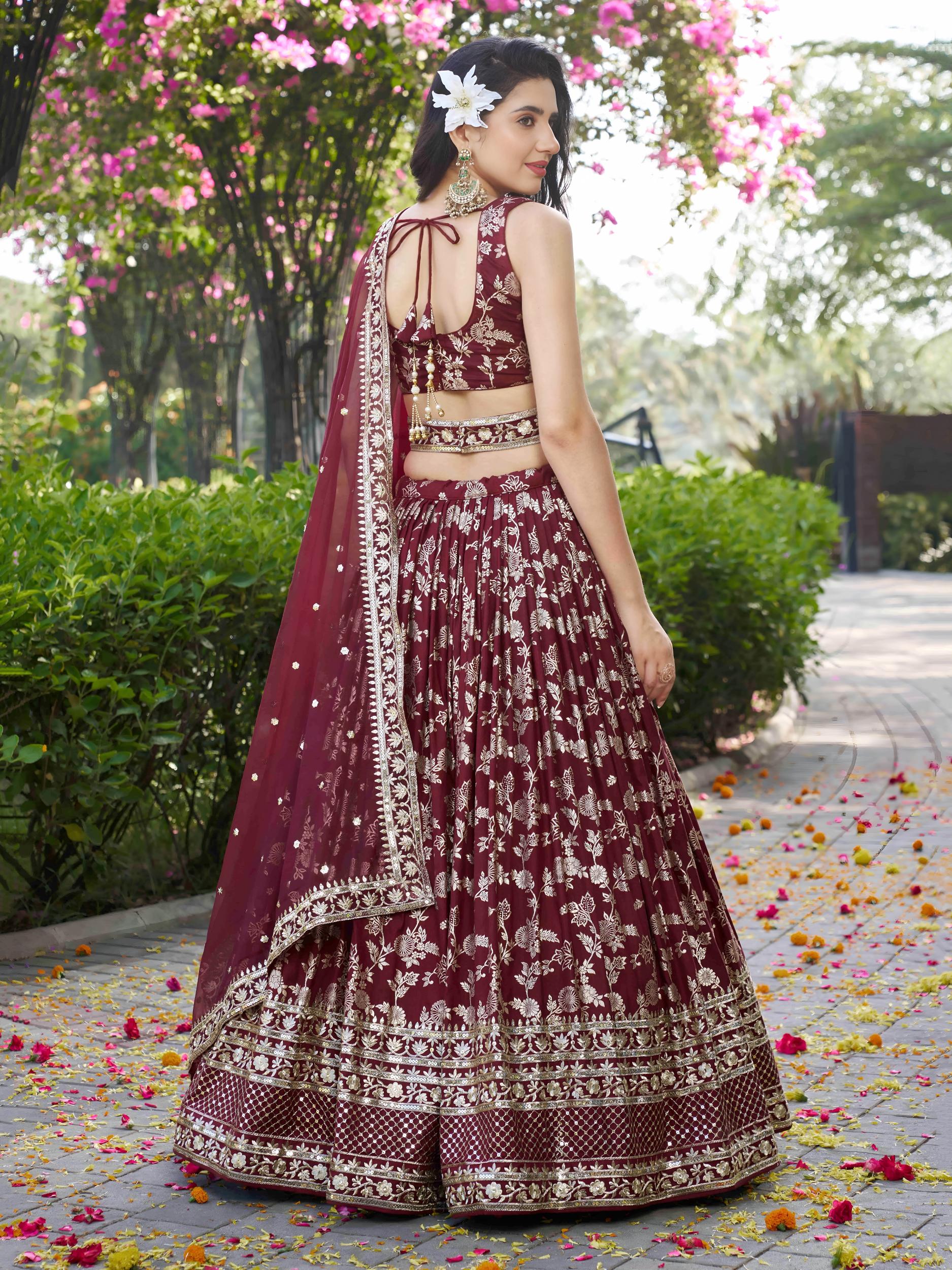 Maroon Dola Silk Jacquard Lehenga Choli — alternate view