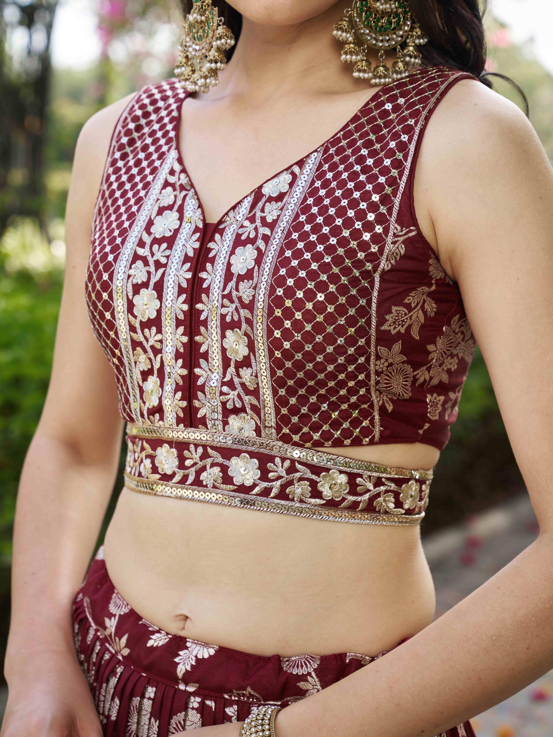 Maroon Dola Silk Jacquard Lehenga Choli