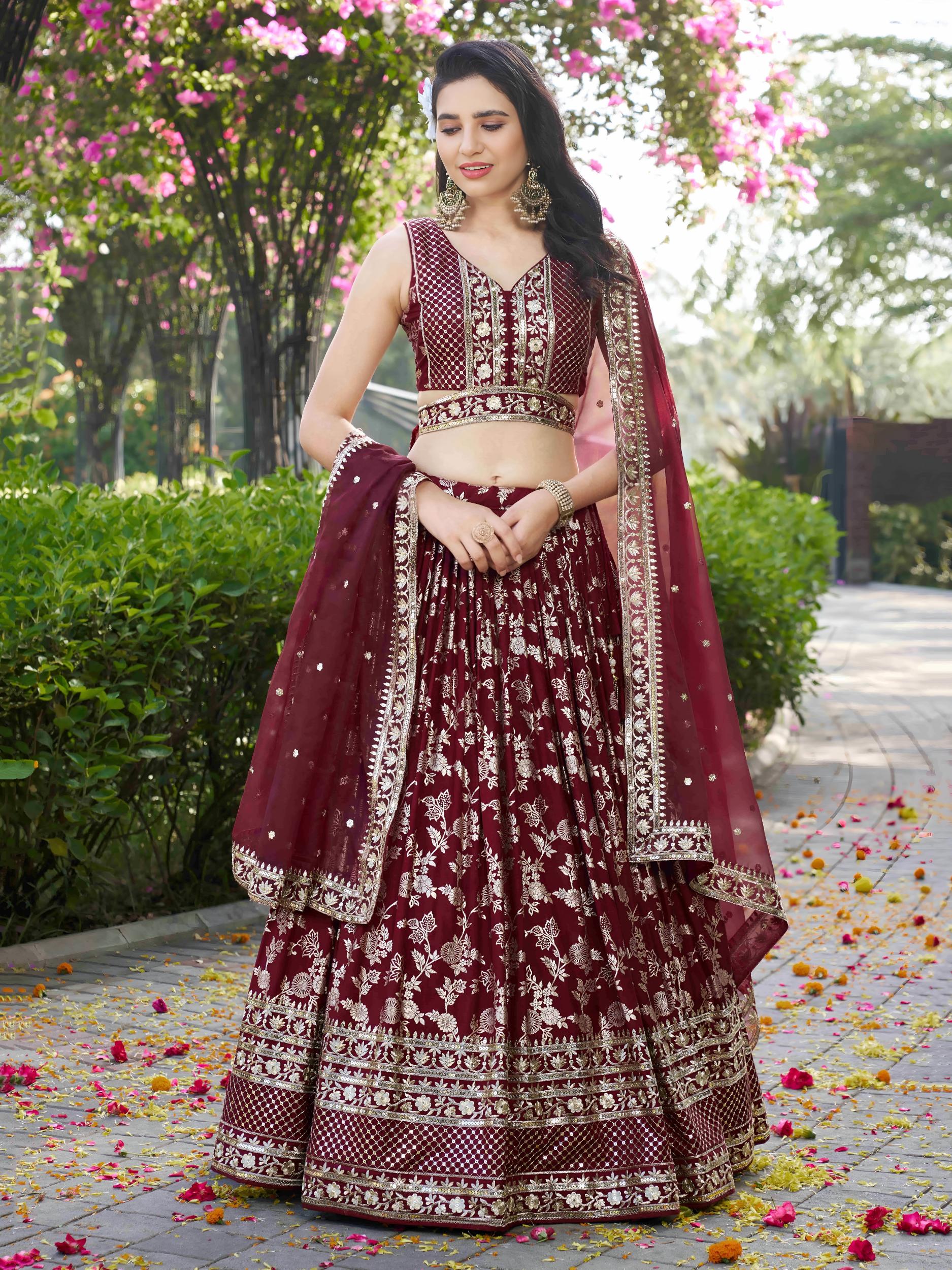 Maroon Dola Silk Lehenga