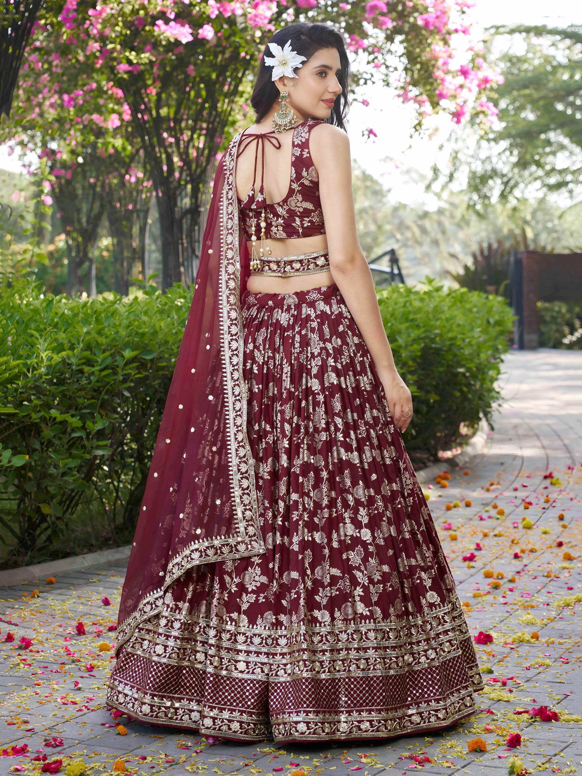 Maroon Dola Silk Lehenga — alternate view