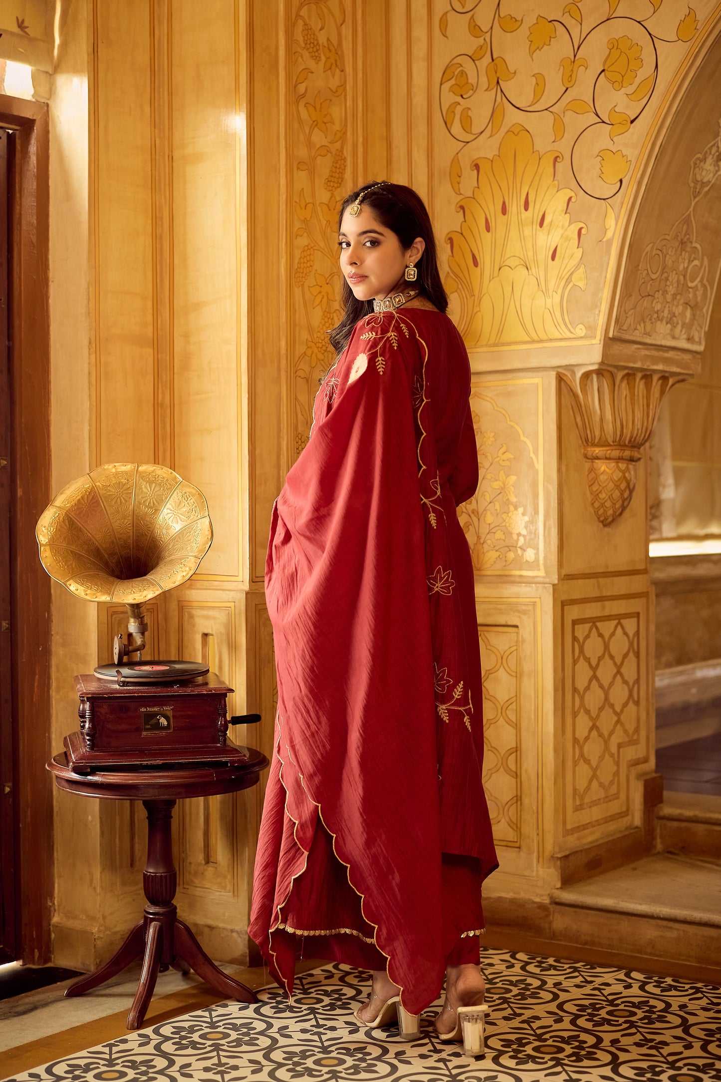 Maroon Embroidered Chanderi Anarkali Suit — alternate view