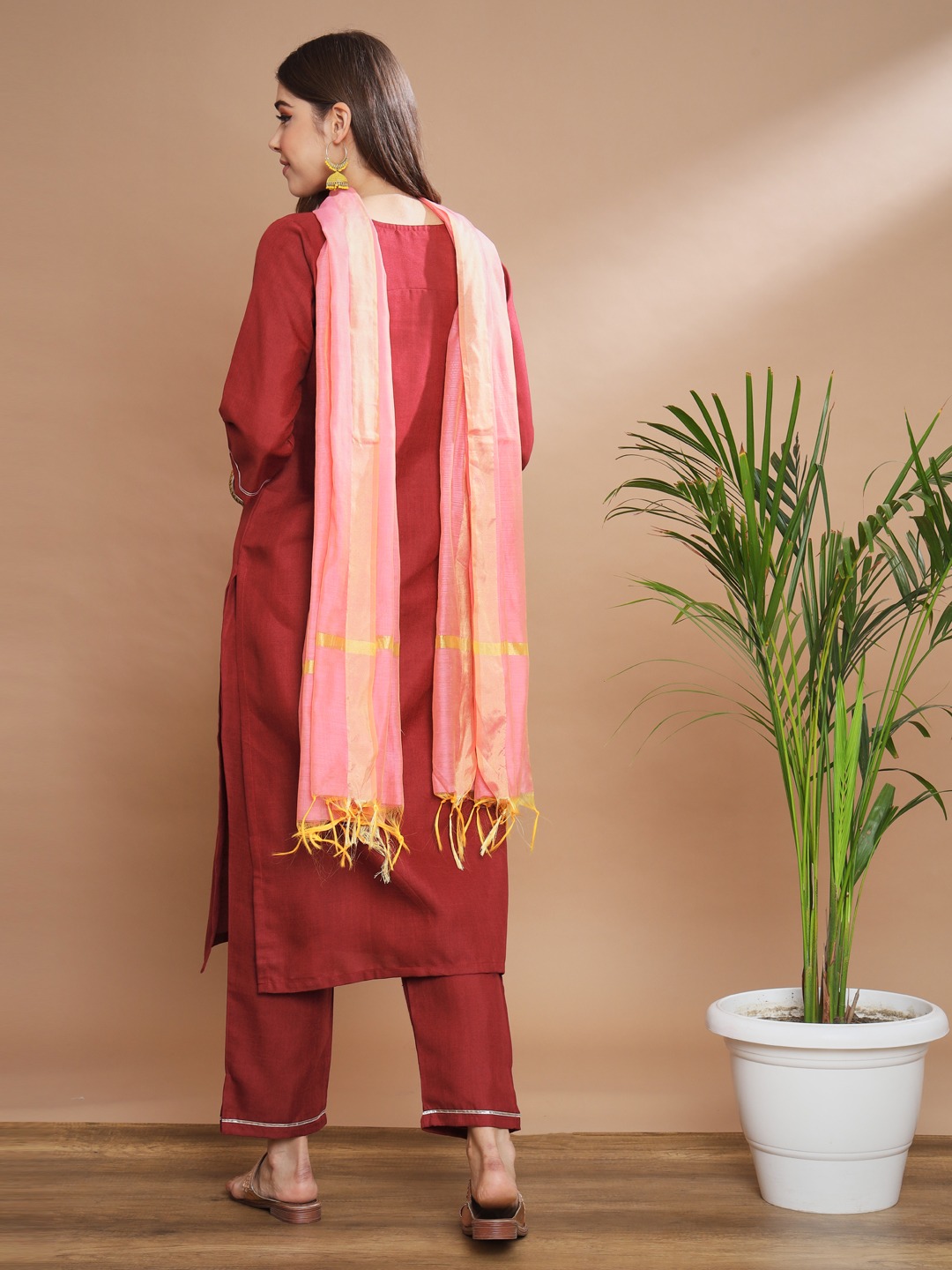 Maroon Embroidered Cotton Salwar Suit — alternate view