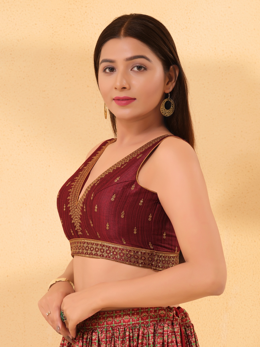 Maroon Embroidered Mulbury Silk Blouse