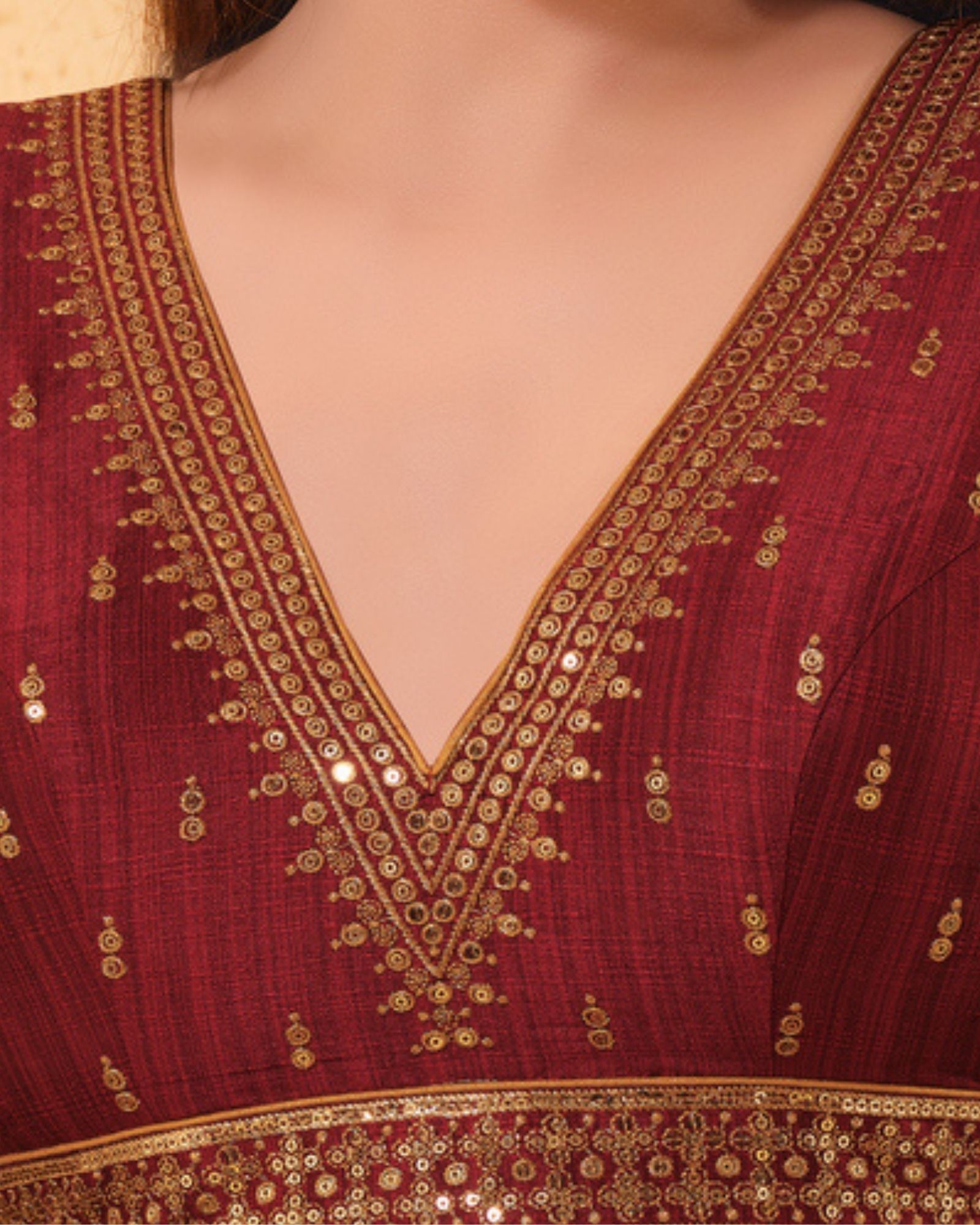 Maroon Embroidered Mulbury Silk Blouse