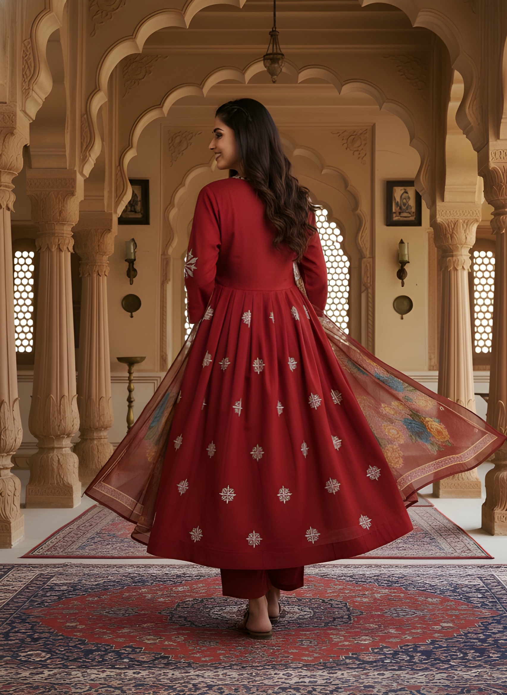 Maroon Embroidered Roman Silk Salwar Suit — alternate view