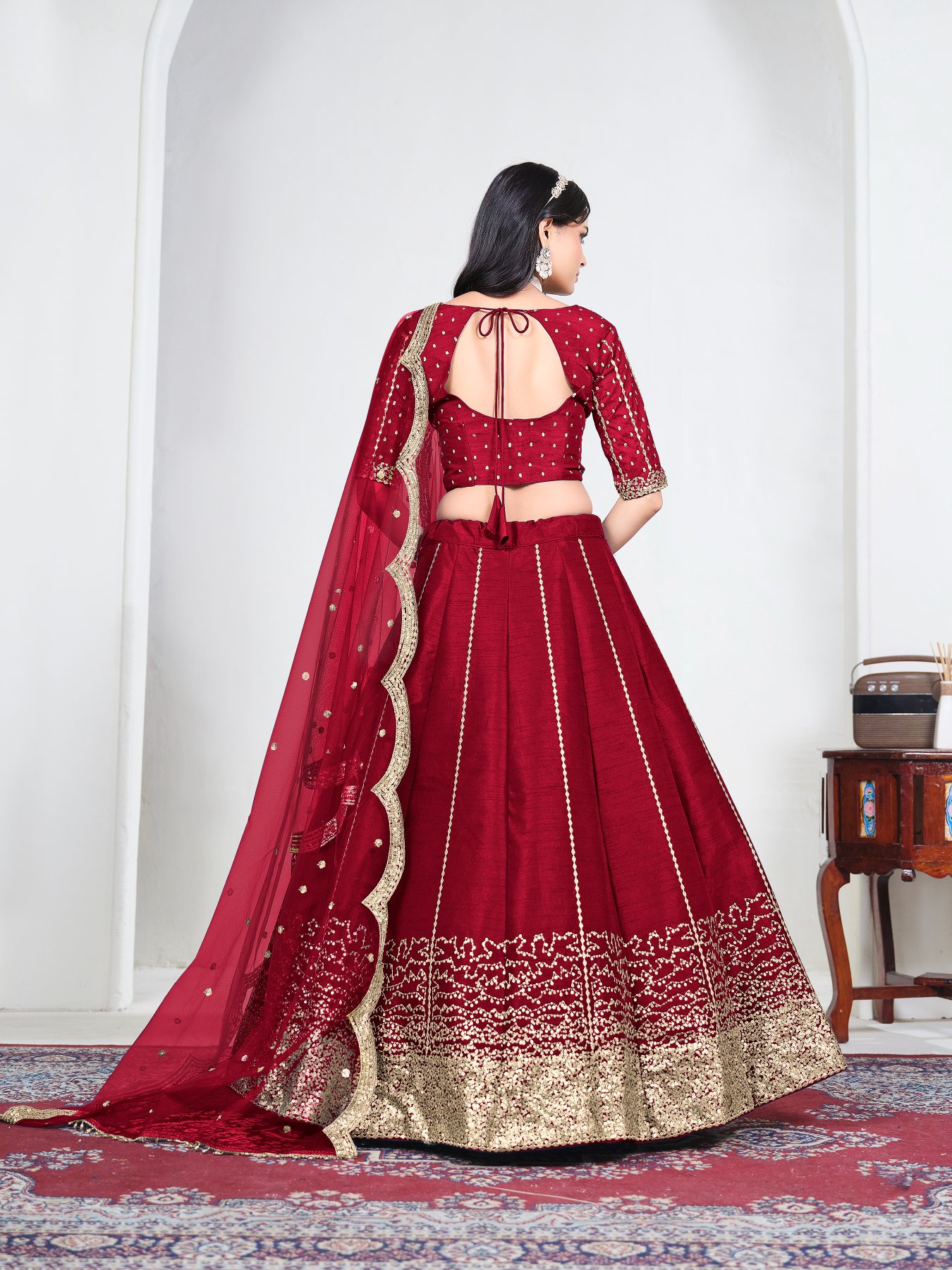 Maroon Embroidery Art Silk Bridal Lehenga — alternate view