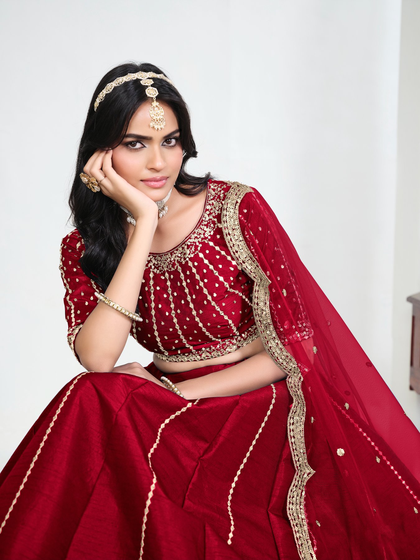 Maroon Embroidery Art Silk Bridal Lehenga