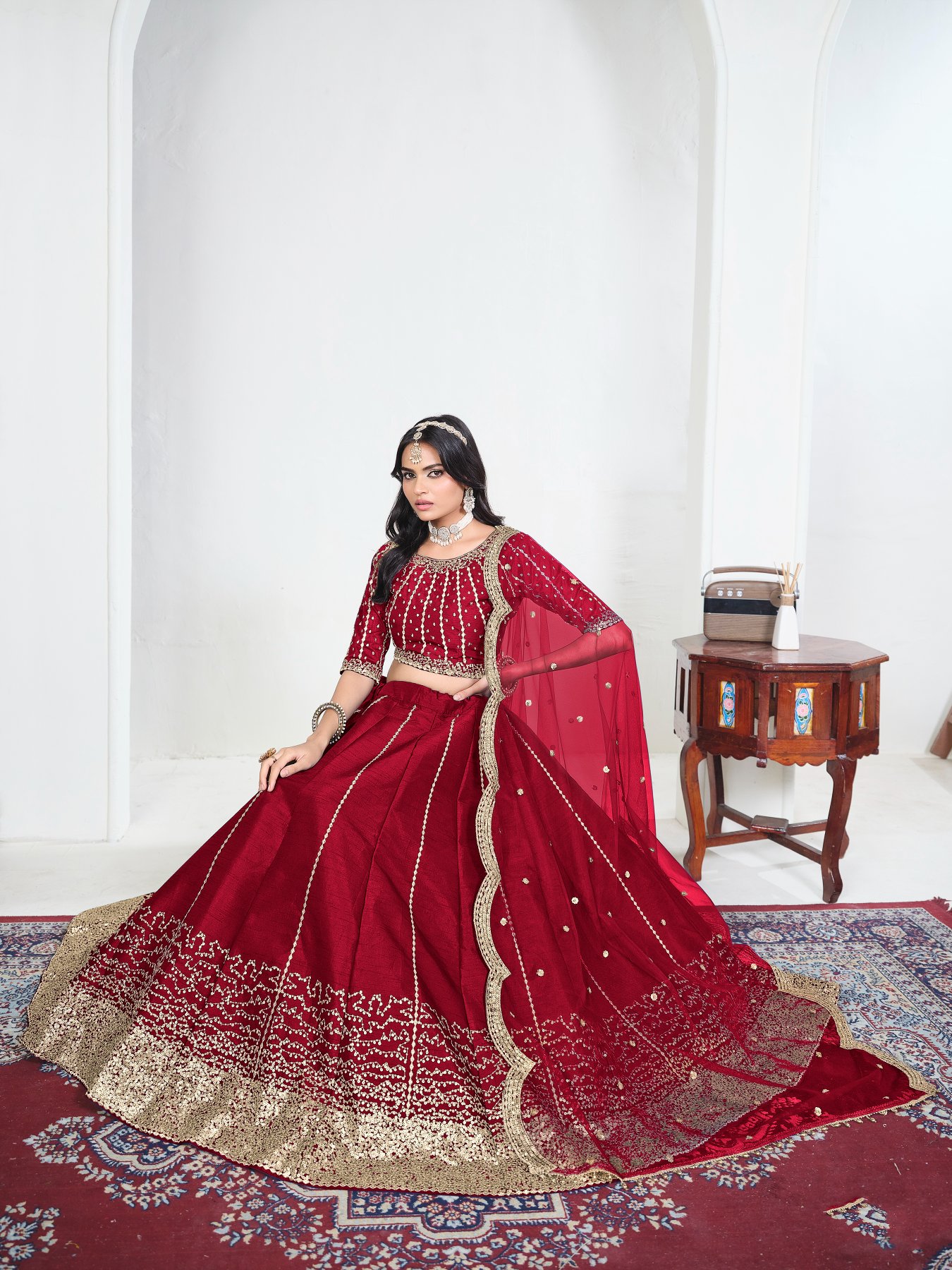 Maroon Embroidery Art Silk Bridal Lehenga
