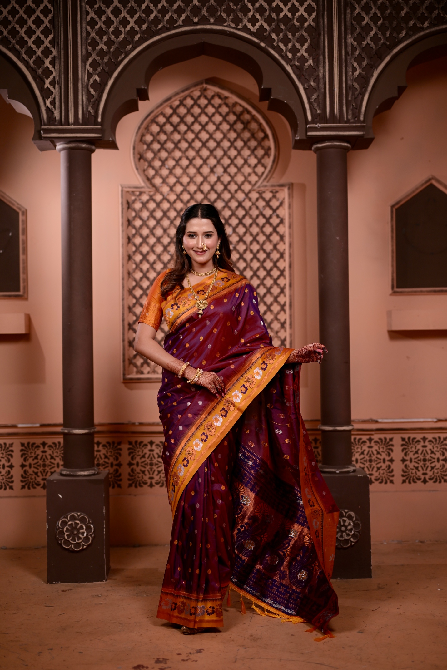 Maroon Ethnic Motif Zari Woven Soft Silk Saree