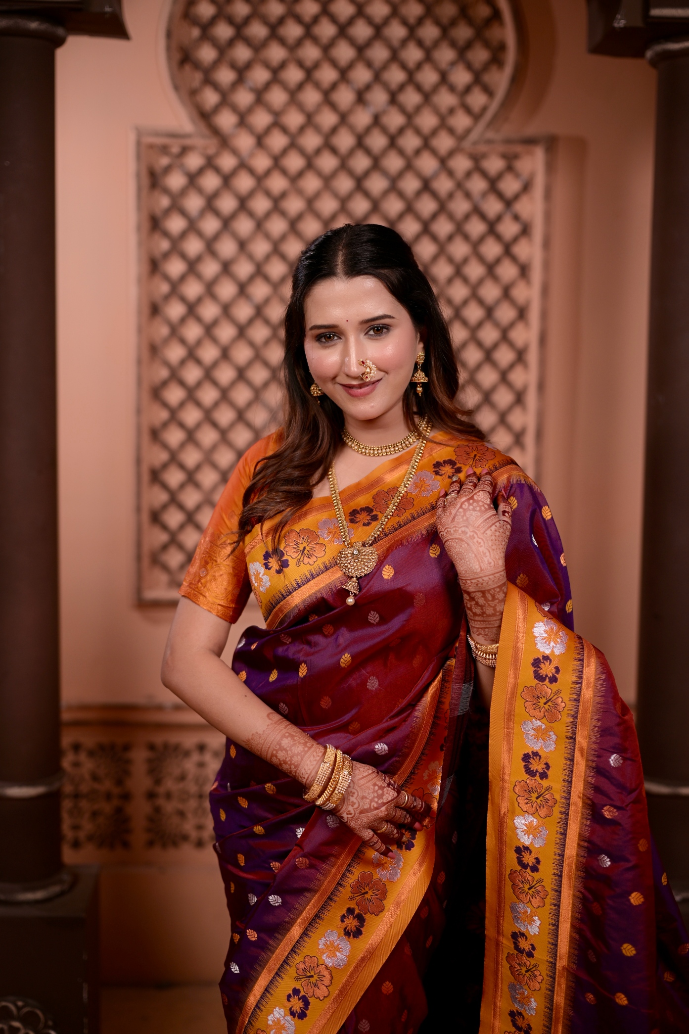 Maroon Ethnic Motif Zari Woven Soft Silk Saree — alternate view