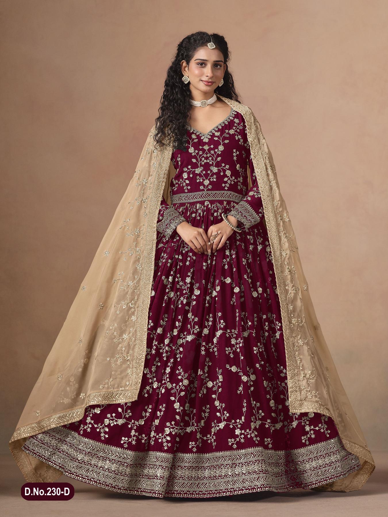 Maroon Faux Georgette Anarkali Suits