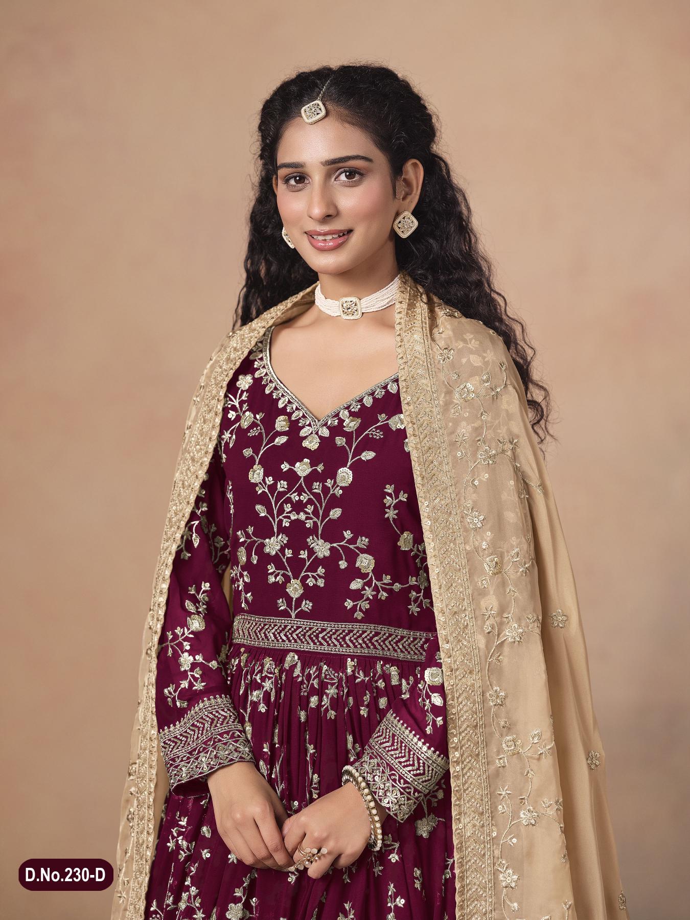 Maroon Faux Georgette Anarkali Suits