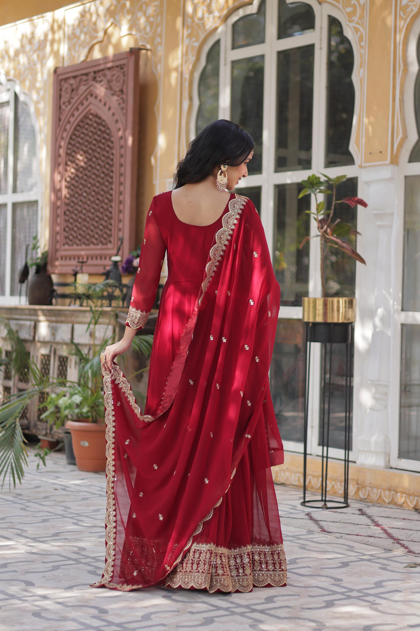 Maroon Faux Georgette Festive Gown — alternate view