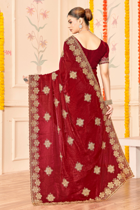 Maroon Fendy Silk Zari Siroski Saree — alternate view