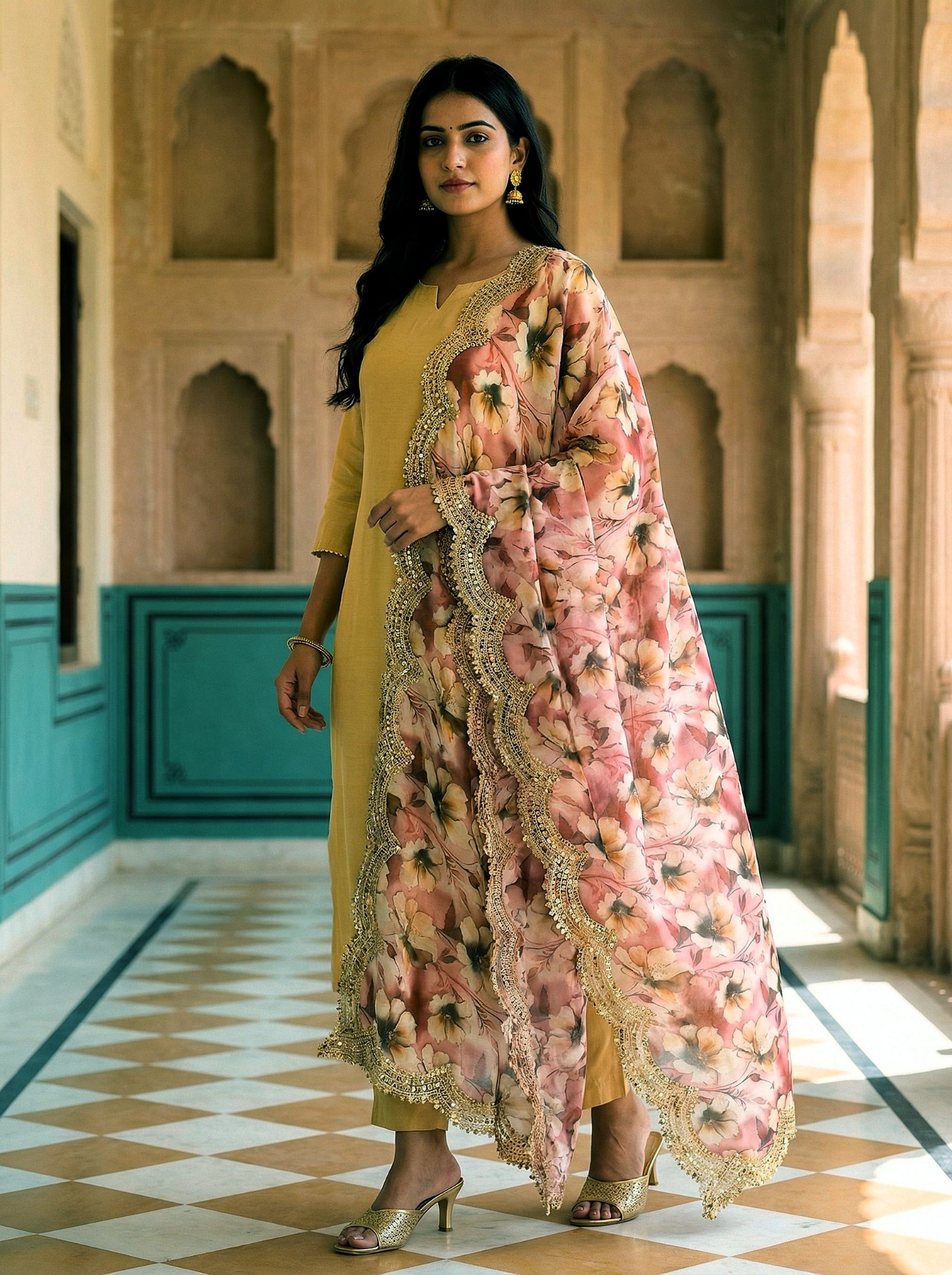 Maroon Floral Digital Print Jimmy Choo Dupatta