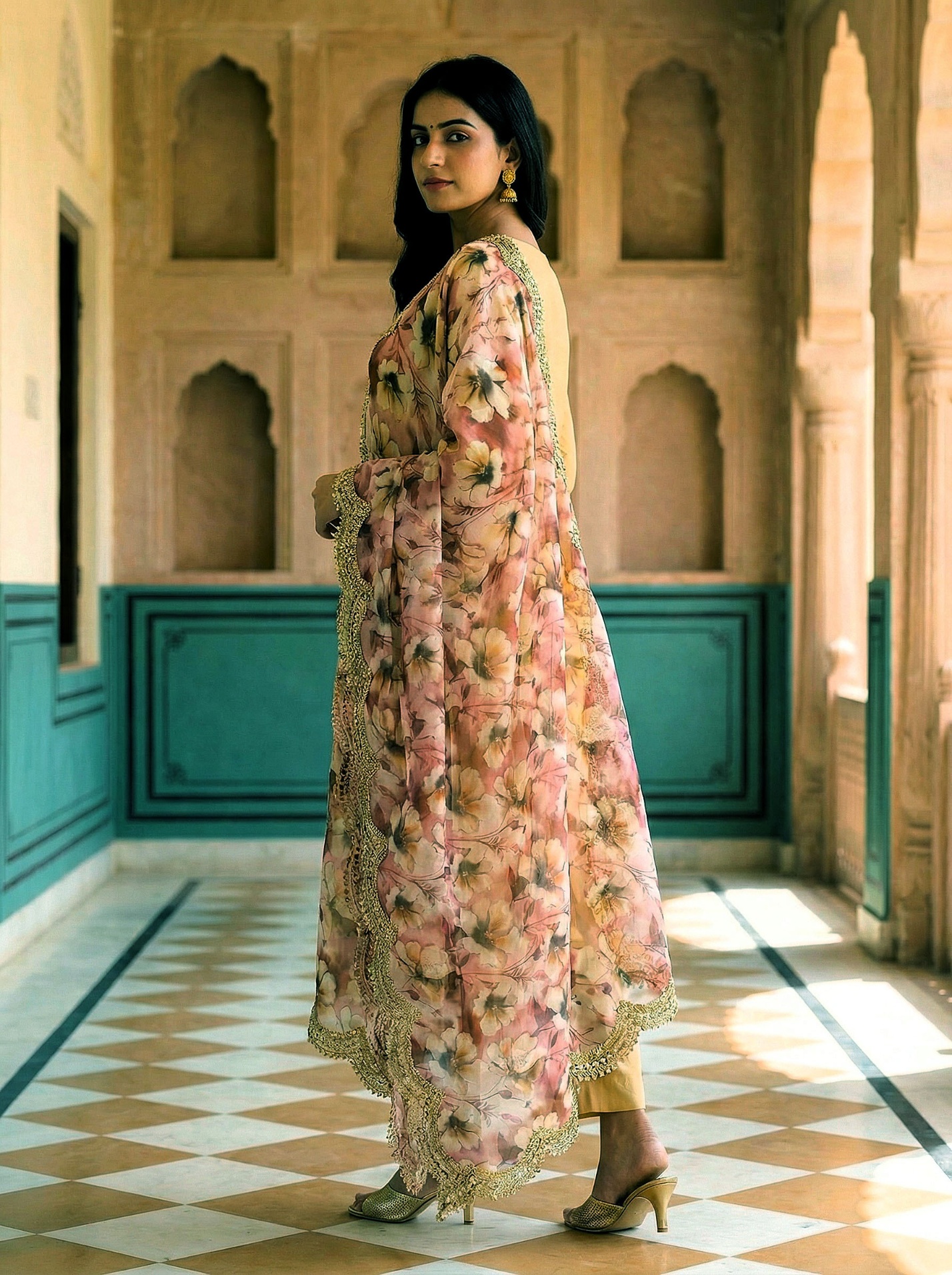 Maroon Floral Digital Print Jimmy Choo Dupatta — alternate view