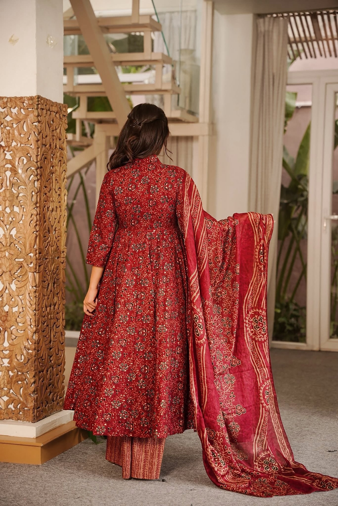 Maroon Floral Digital Print Muslin Anarkali Suit — alternate view